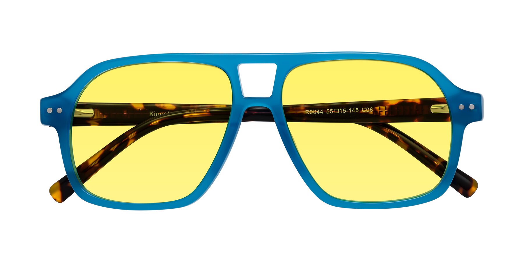 Folded Front of Kingston in Sky Blue-Tortoise with Medium Yellow Tinted Lenses