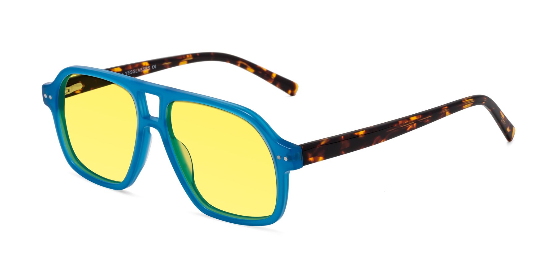 Angle of Kingston in Sky Blue-Tortoise with Medium Yellow Tinted Lenses