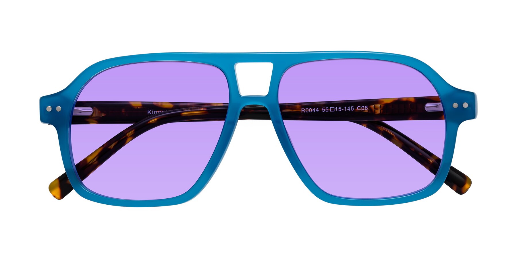 Folded Front of Kingston in Sky Blue-Tortoise with Medium Purple Tinted Lenses