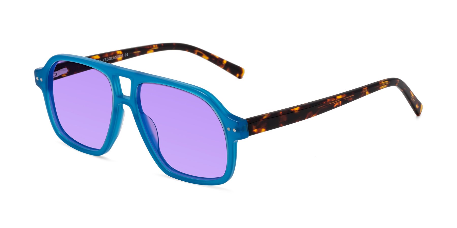 Angle of Kingston in Sky Blue-Tortoise with Medium Purple Tinted Lenses