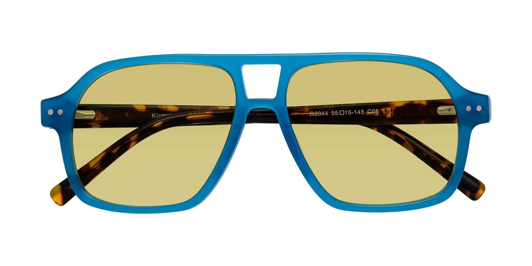 Folded Front of Kingston in Sky Blue-Tortoise with Medium Champagne Tinted Lenses