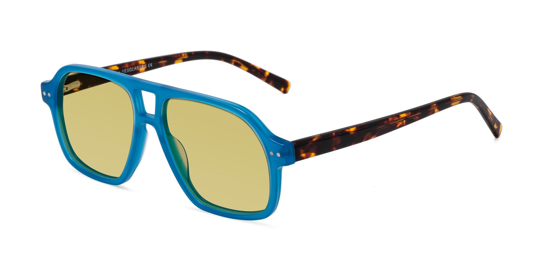 Angle of Kingston in Sky Blue-Tortoise with Medium Champagne Tinted Lenses