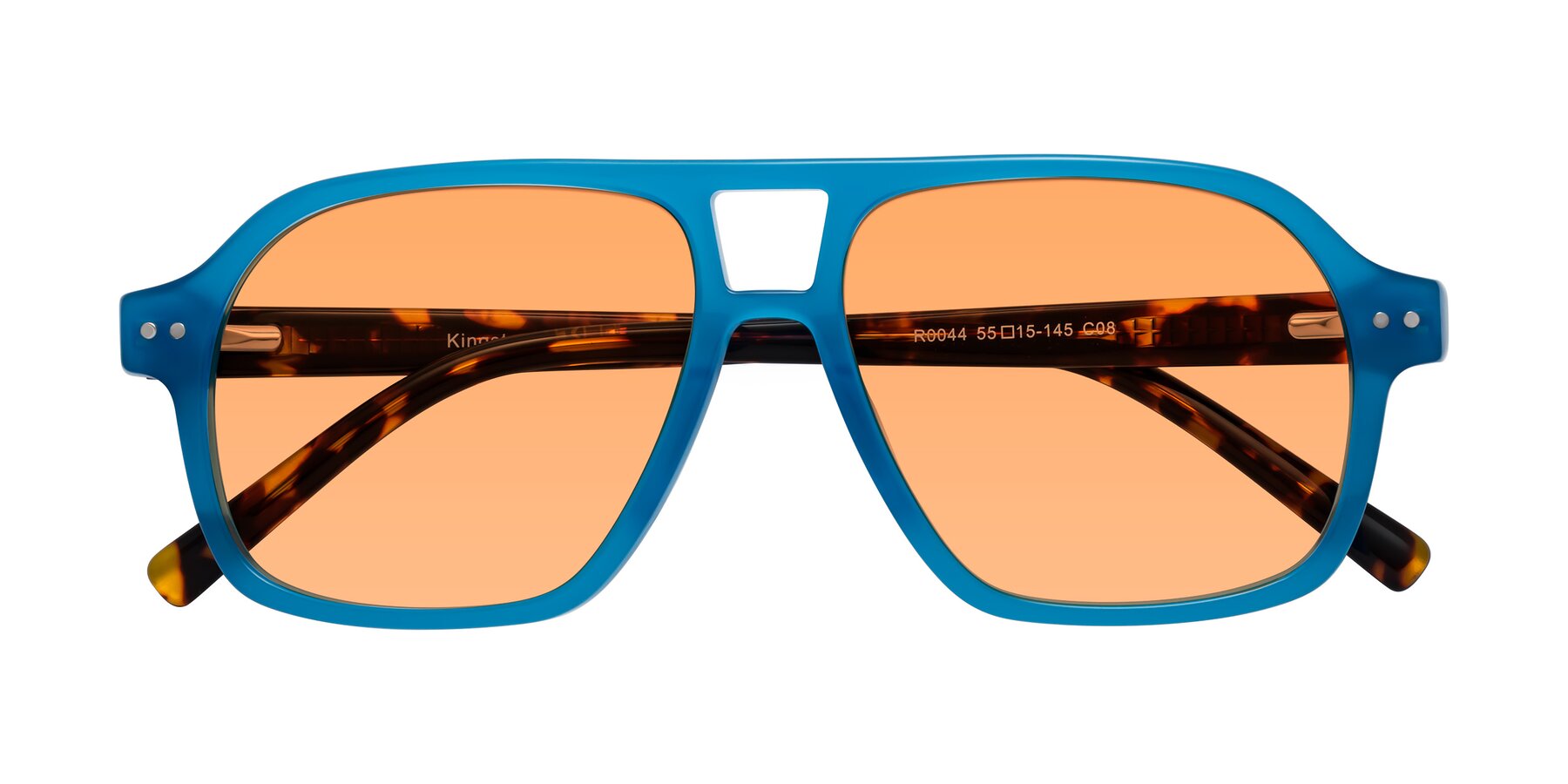 Folded Front of Kingston in Sky Blue-Tortoise with Medium Orange Tinted Lenses