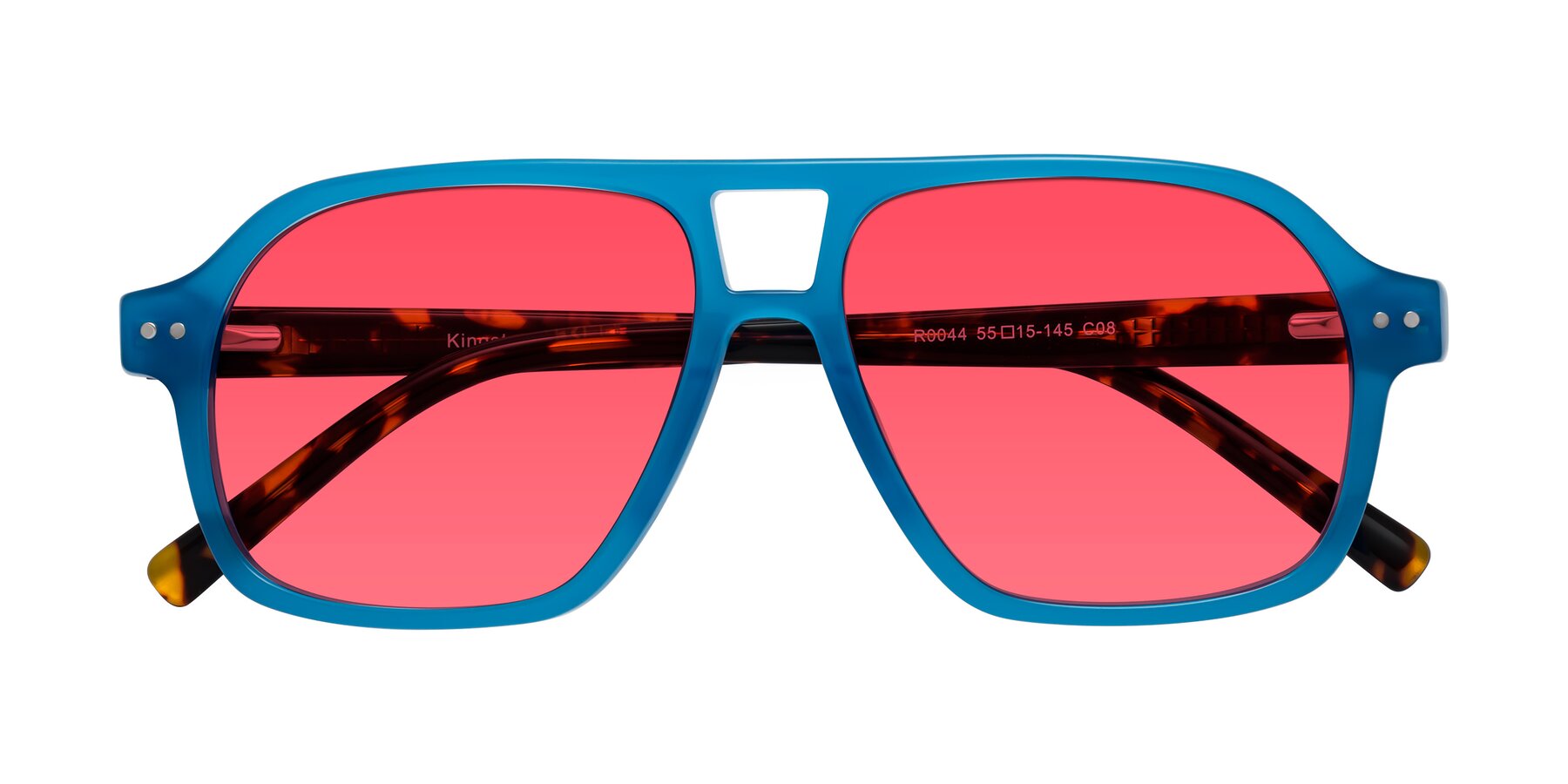 Folded Front of Kingston in Sky Blue-Tortoise with Red Tinted Lenses