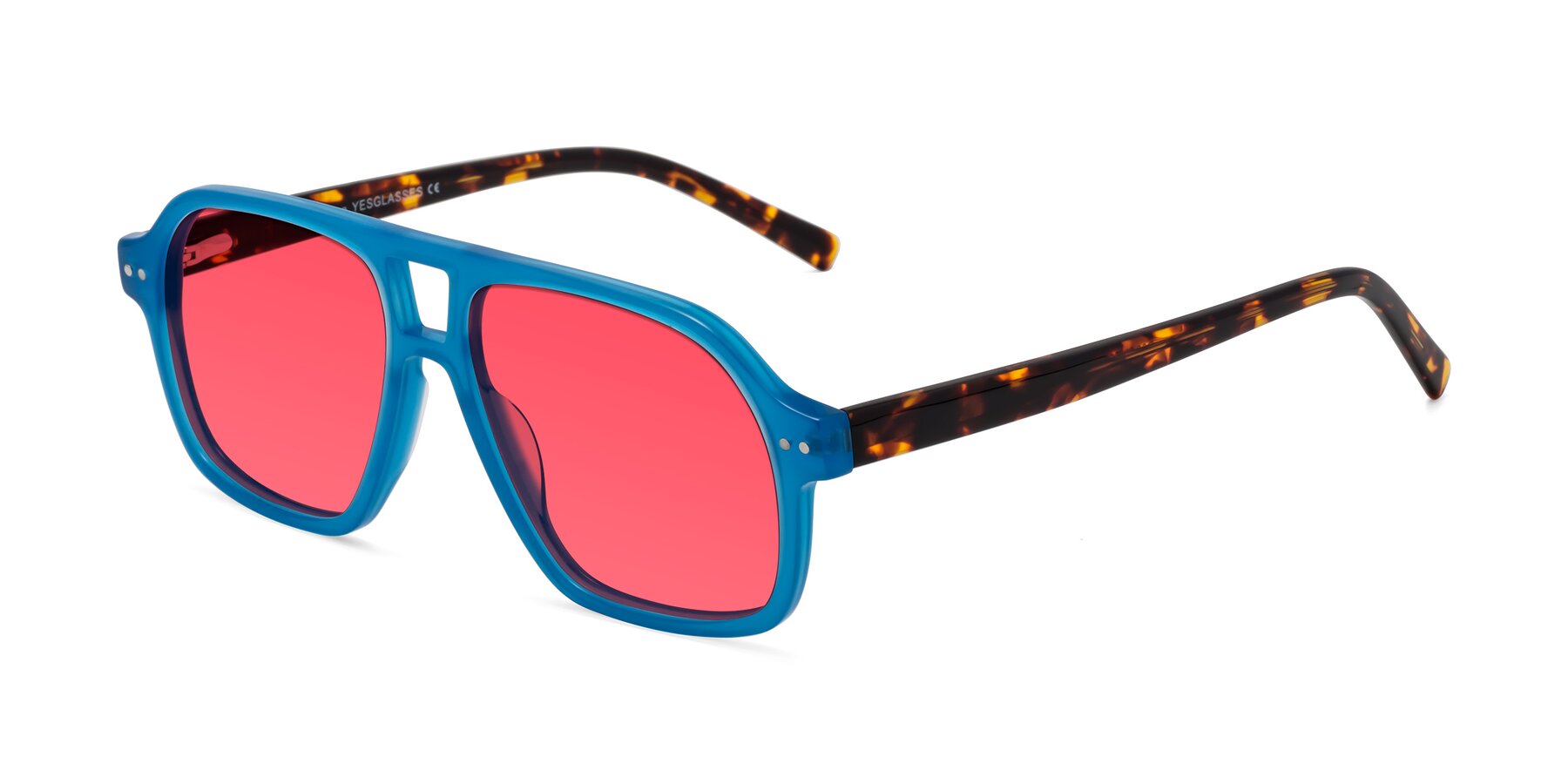 Angle of Kingston in Sky Blue-Tortoise with Red Tinted Lenses