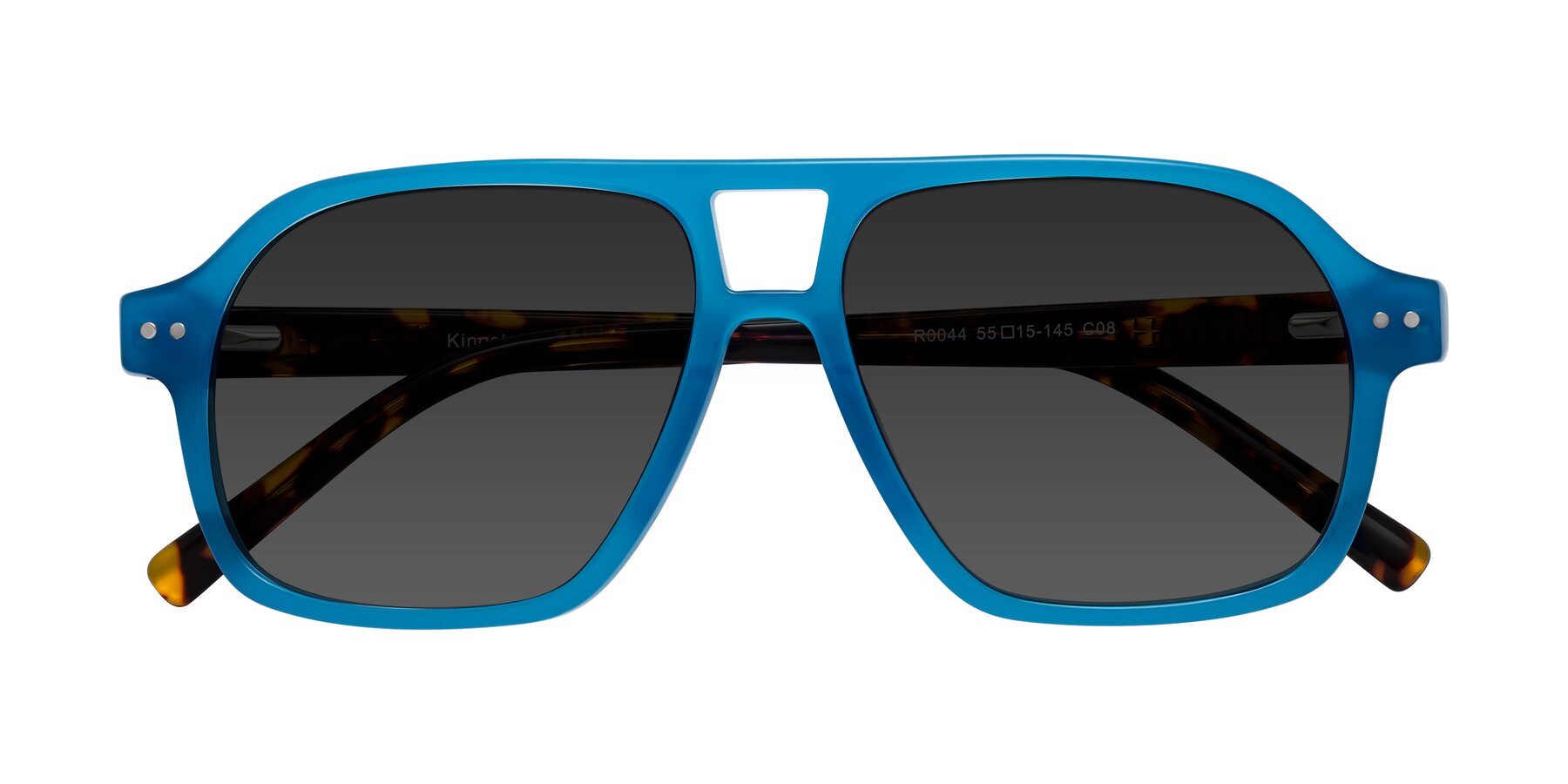 Folded Front of Kingston in Sky Blue-Tortoise with Gray Tinted Lenses