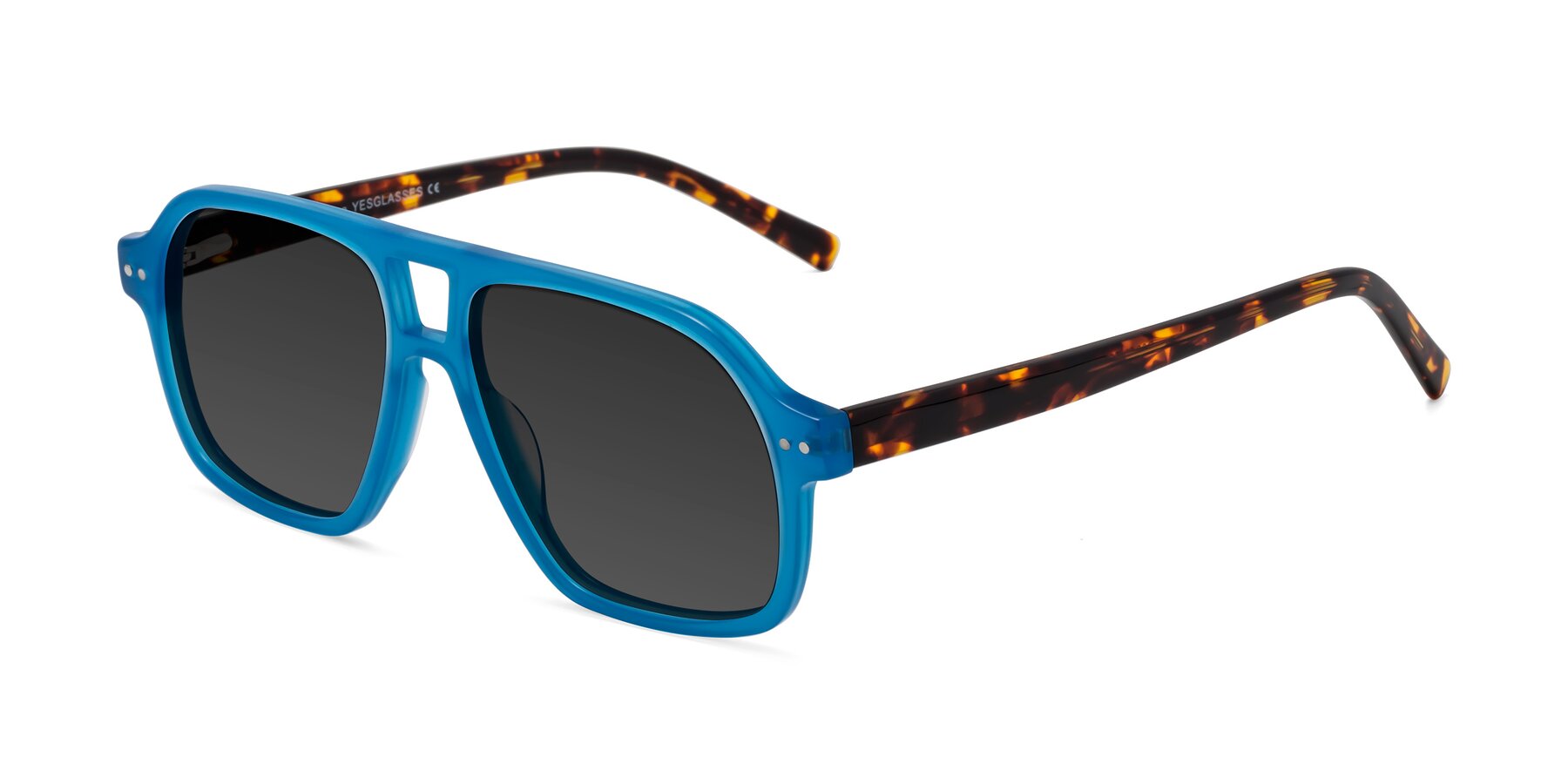 Angle of Kingston in Sky Blue-Tortoise with Gray Tinted Lenses