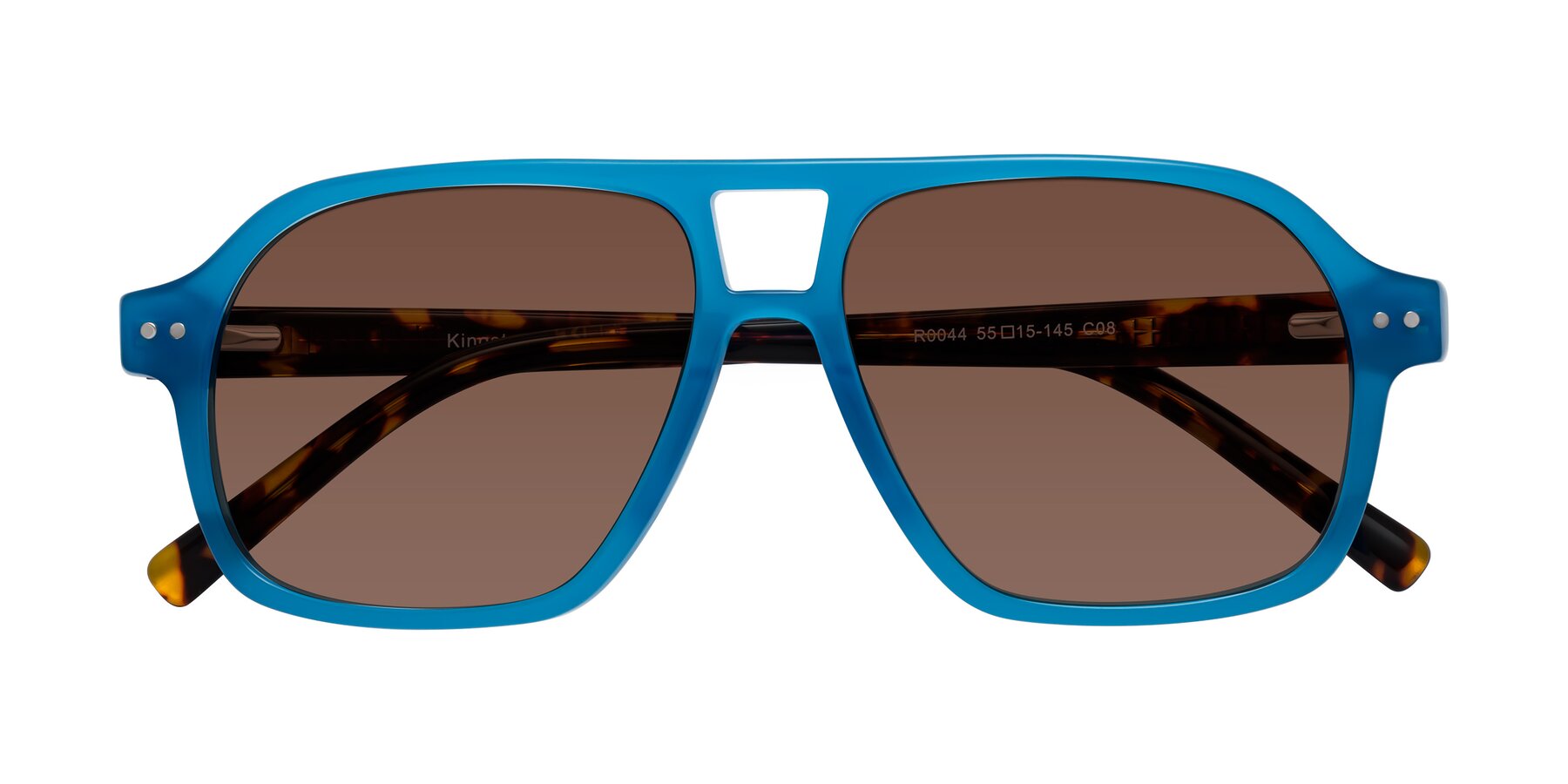 Folded Front of Kingston in Sky Blue-Tortoise with Brown Tinted Lenses