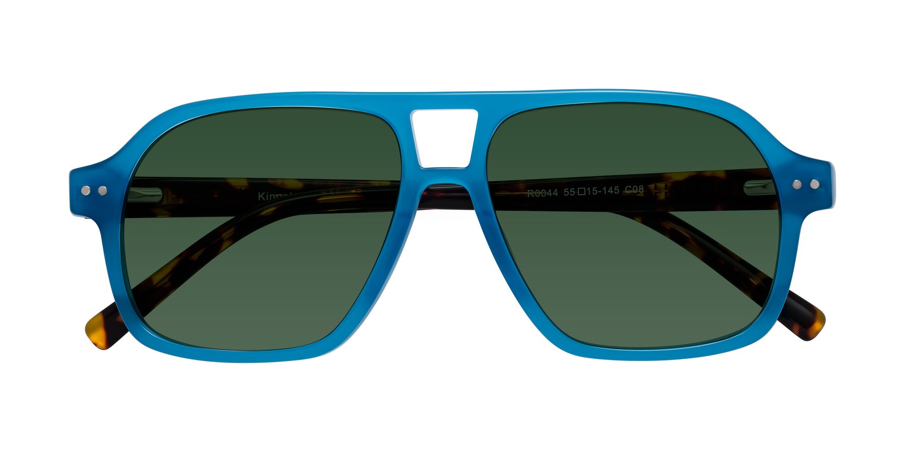 Folded Front of Kingston in Sky Blue-Tortoise with Green Tinted Lenses