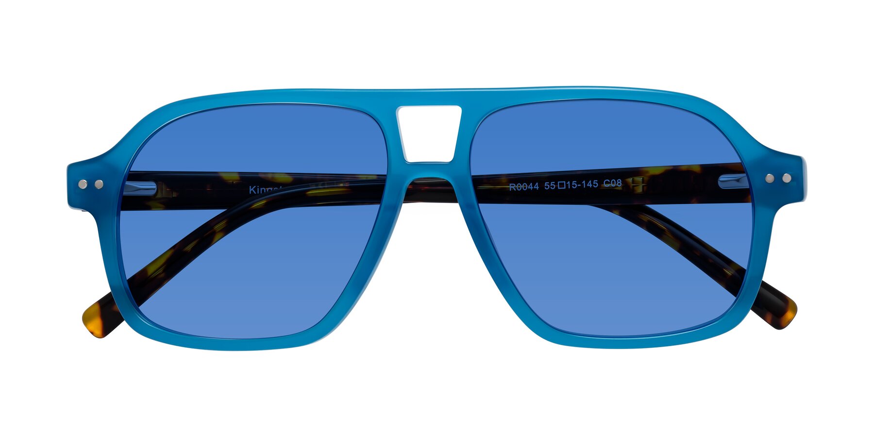 Folded Front of Kingston in Sky Blue-Tortoise with Blue Tinted Lenses