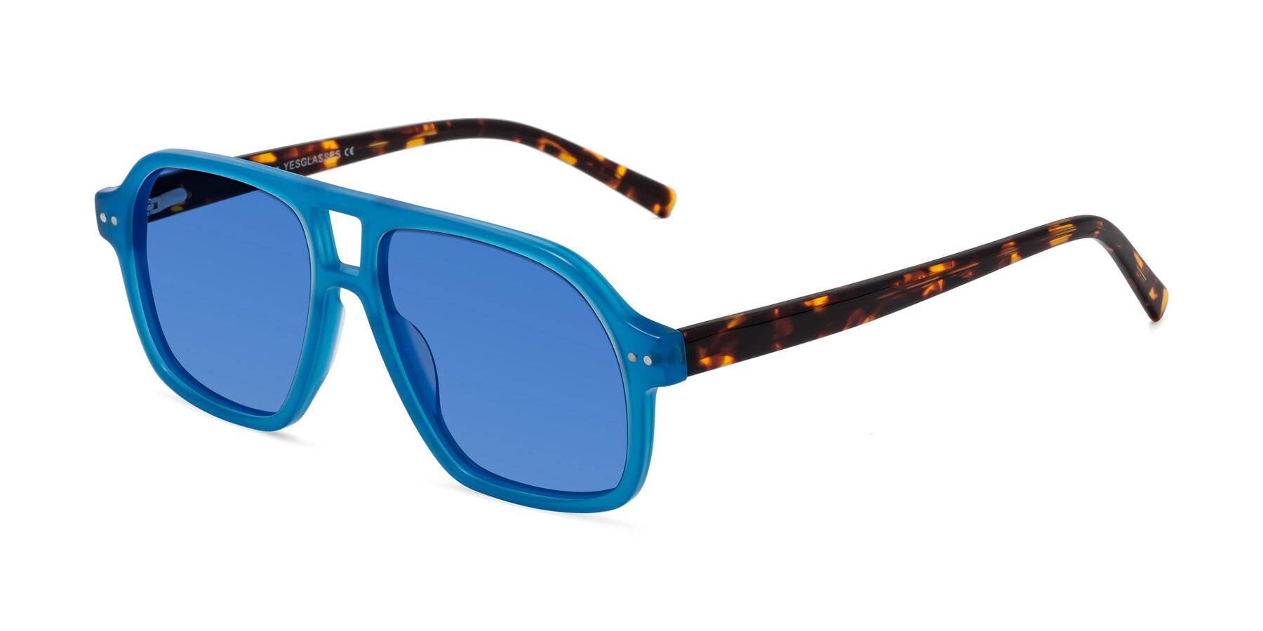 Angle of Kingston in Sky Blue-Tortoise with Blue Tinted Lenses