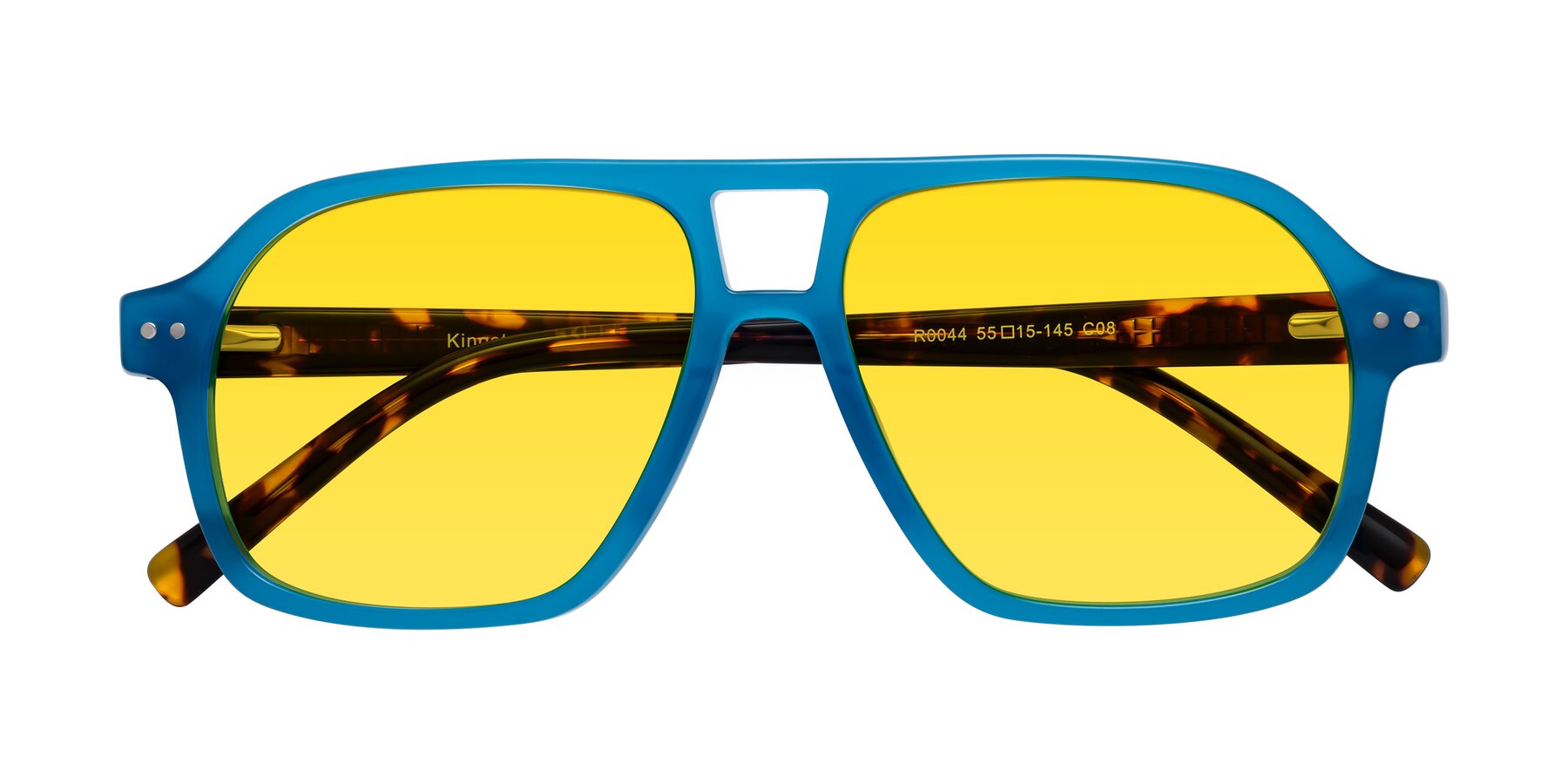 Folded Front of Kingston in Sky Blue-Tortoise with Yellow Tinted Lenses