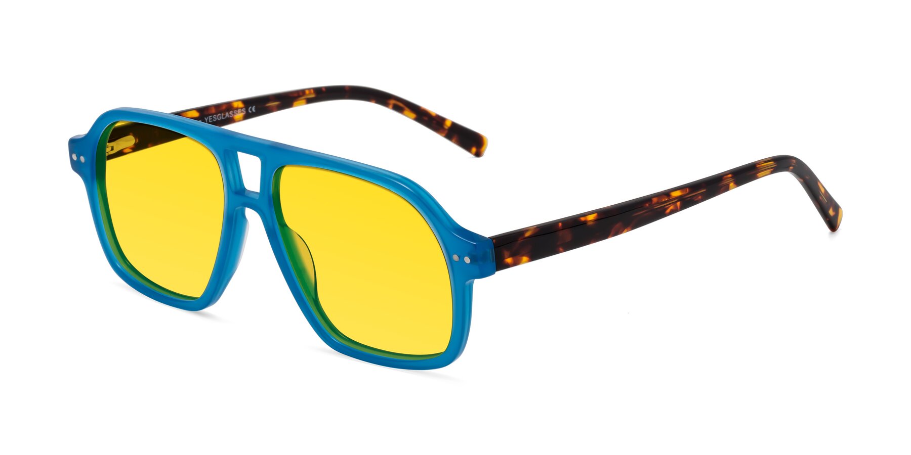 Angle of Kingston in Sky Blue-Tortoise with Yellow Tinted Lenses