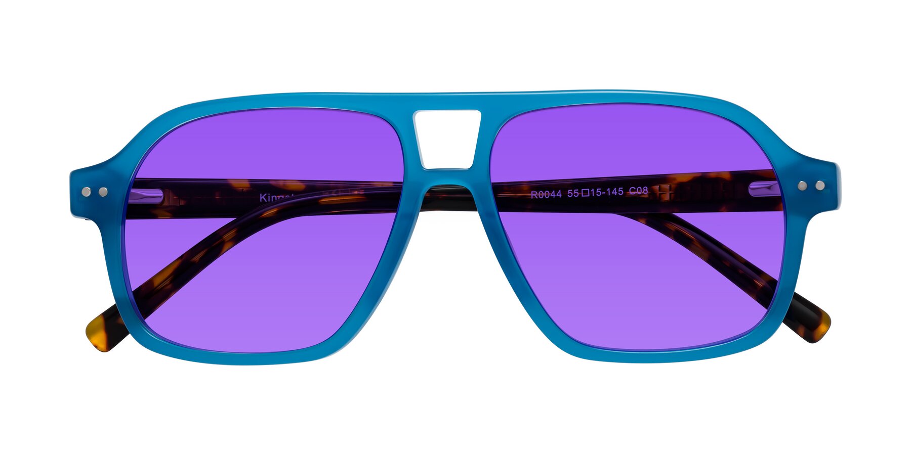 Folded Front of Kingston in Sky Blue-Tortoise with Purple Tinted Lenses