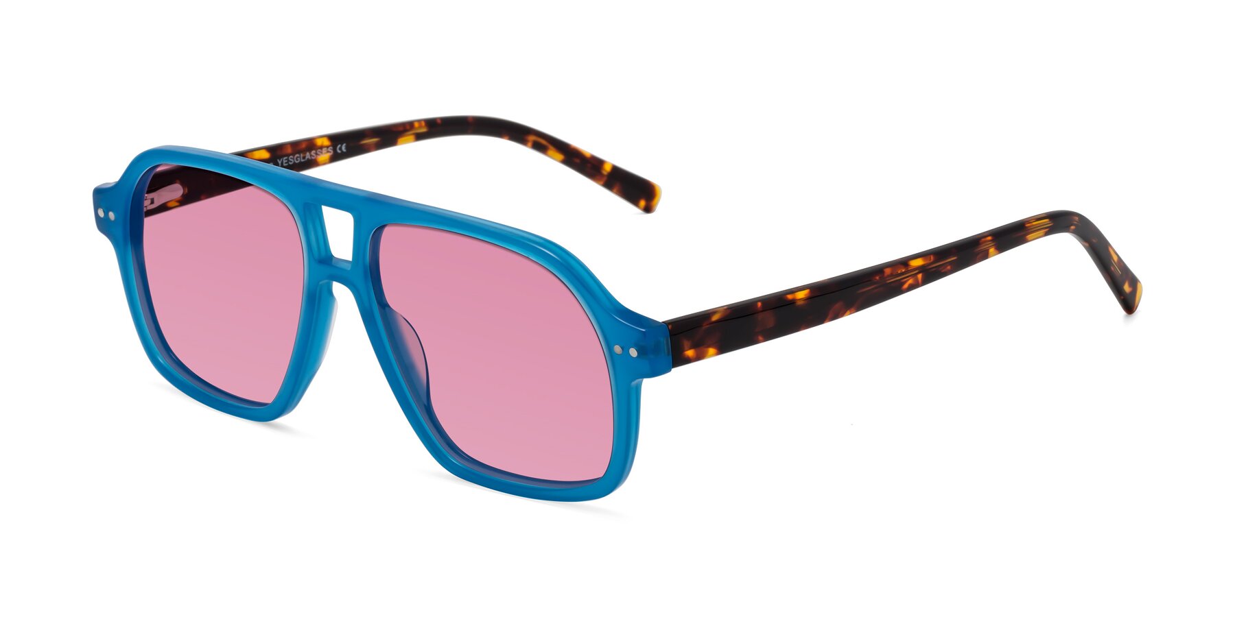 Angle of Kingston in Sky Blue-Tortoise with Medium Wine Tinted Lenses