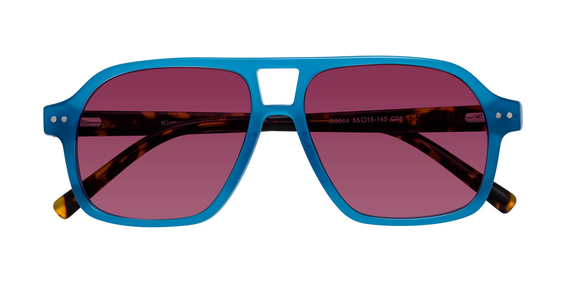 Folded Front of Kingston in Sky Blue-Tortoise with Wine Tinted Lenses