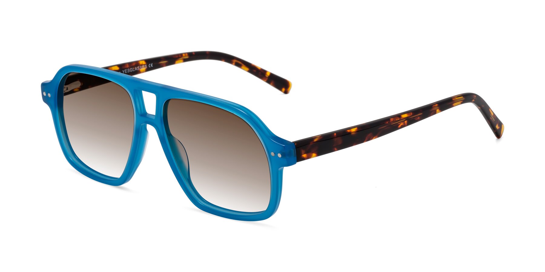 Angle of Kingston in Sky Blue-Tortoise with Brown Gradient Lenses