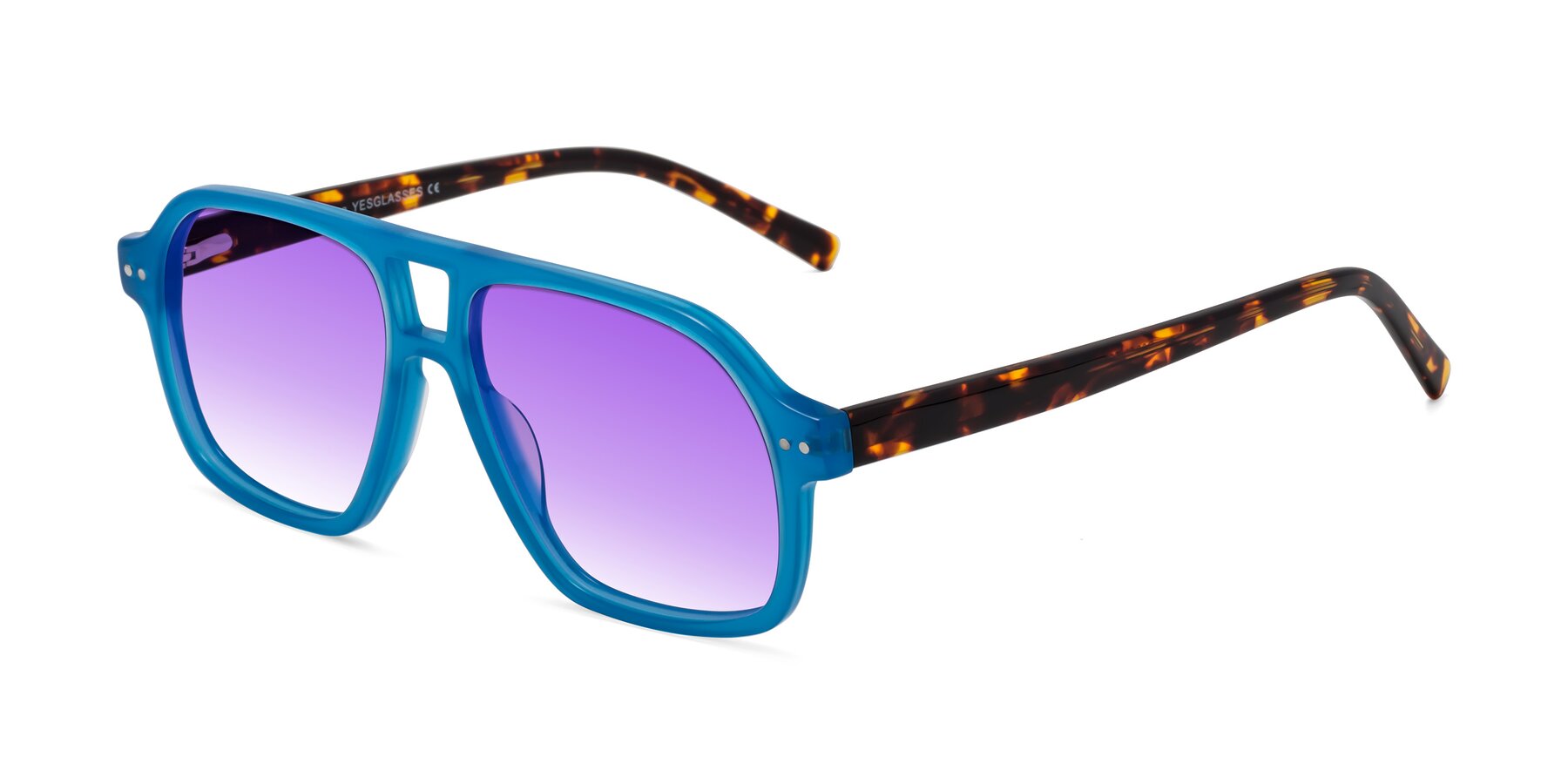 Angle of Kingston in Sky Blue-Tortoise with Purple Gradient Lenses