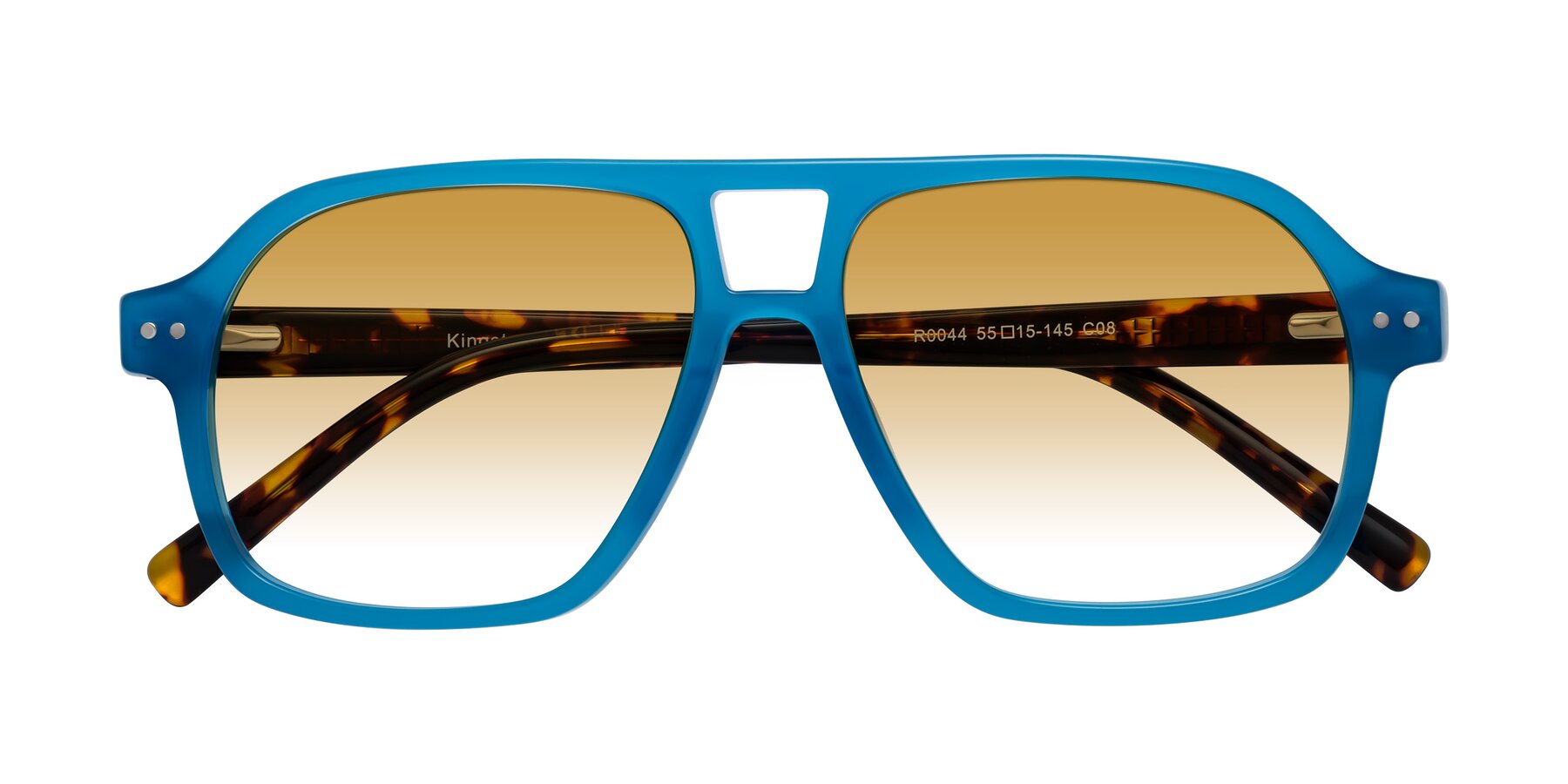 Folded Front of Kingston in Sky Blue-Tortoise with Champagne Gradient Lenses