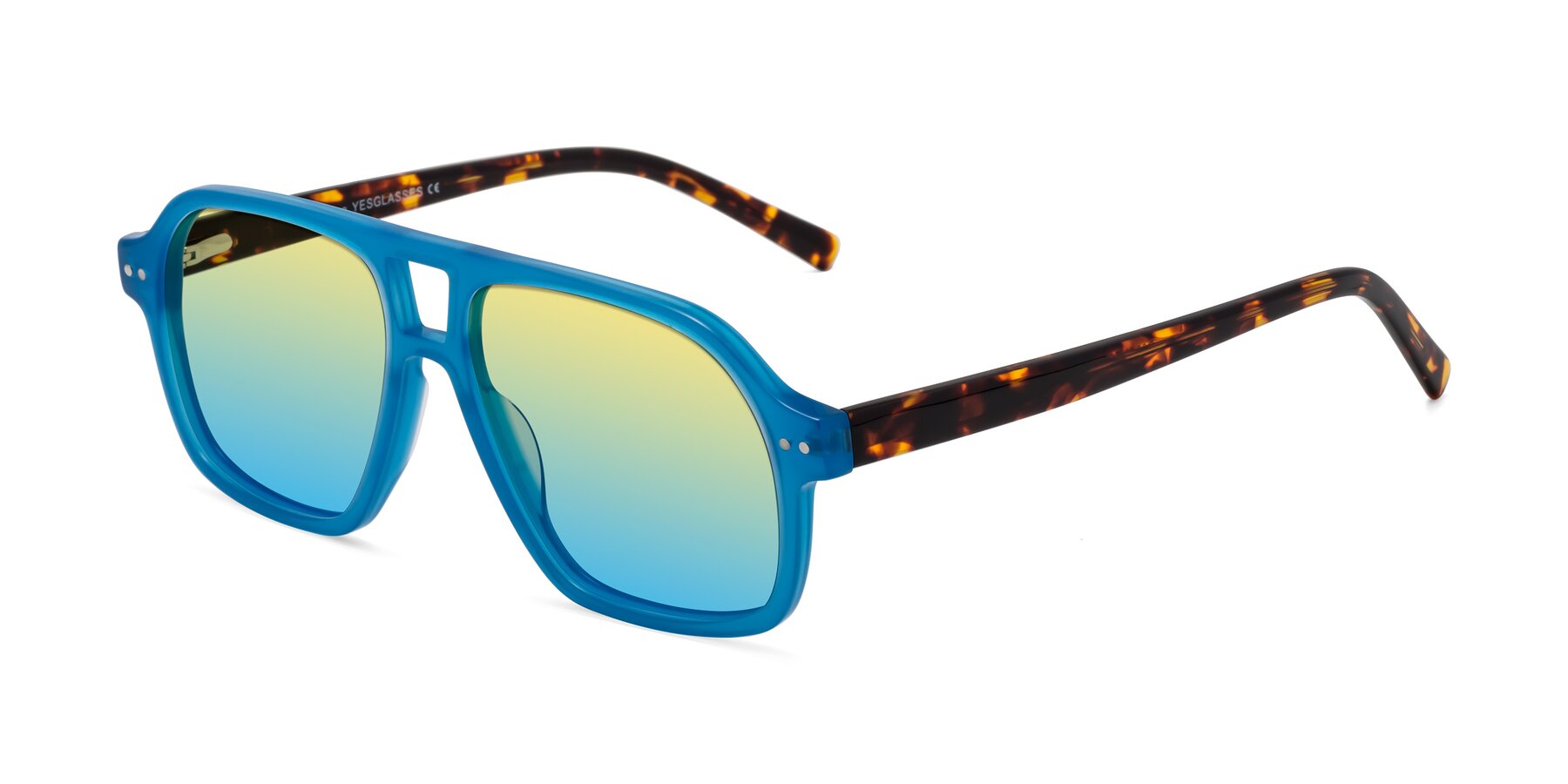 Angle of Kingston in Sky Blue-Tortoise with Yellow / Blue Gradient Lenses