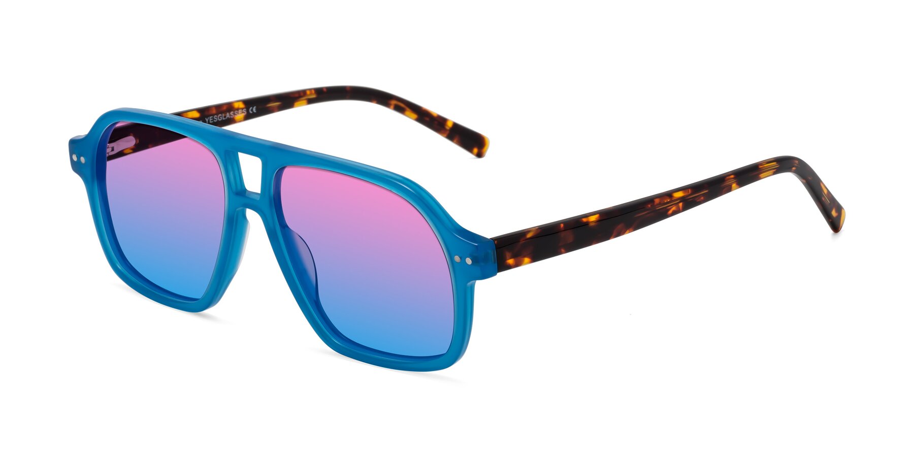 Angle of Kingston in Sky Blue-Tortoise with Pink / Blue Gradient Lenses