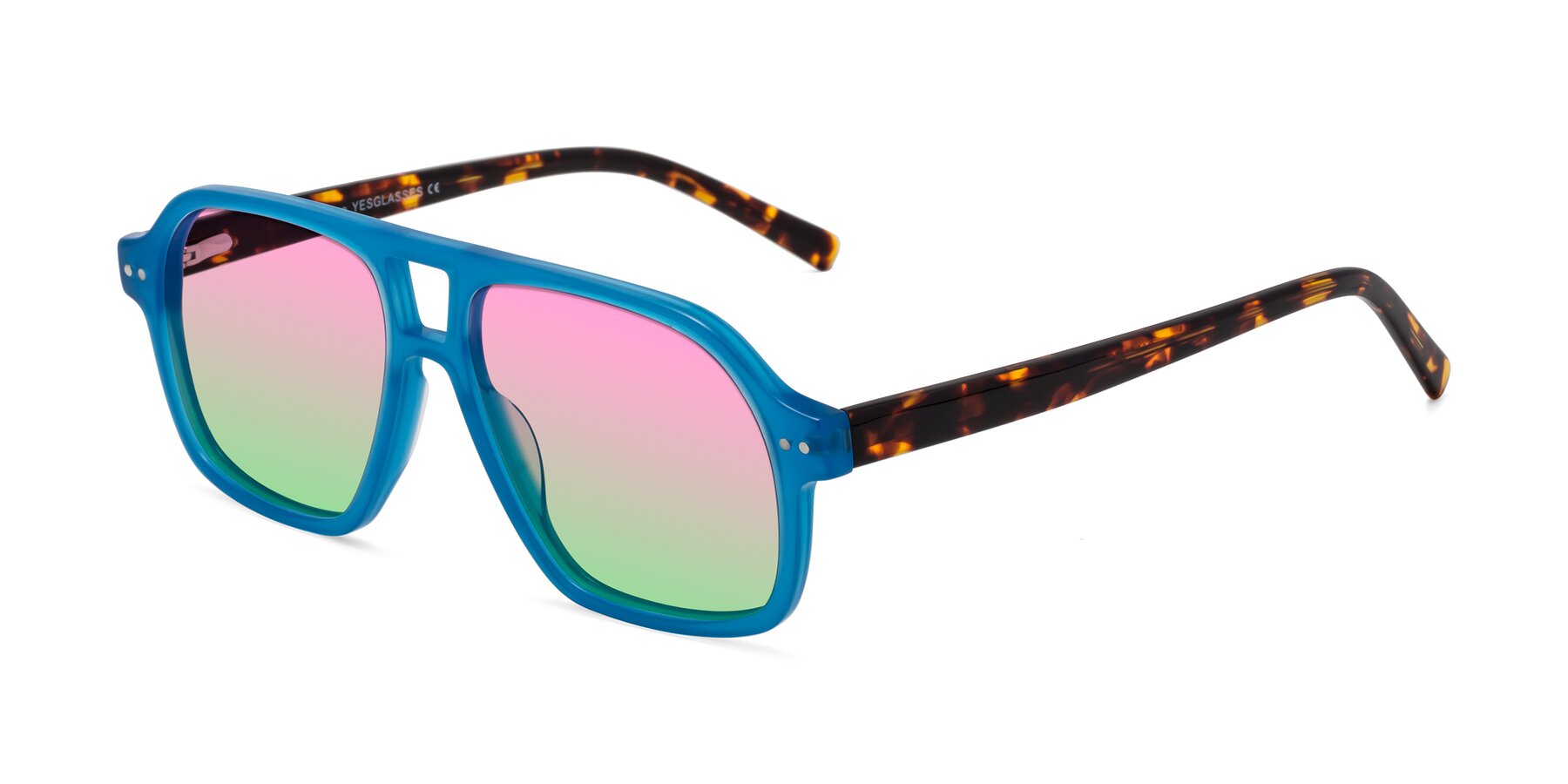 Angle of Kingston in Sky Blue-Tortoise with Pink / Green Gradient Lenses