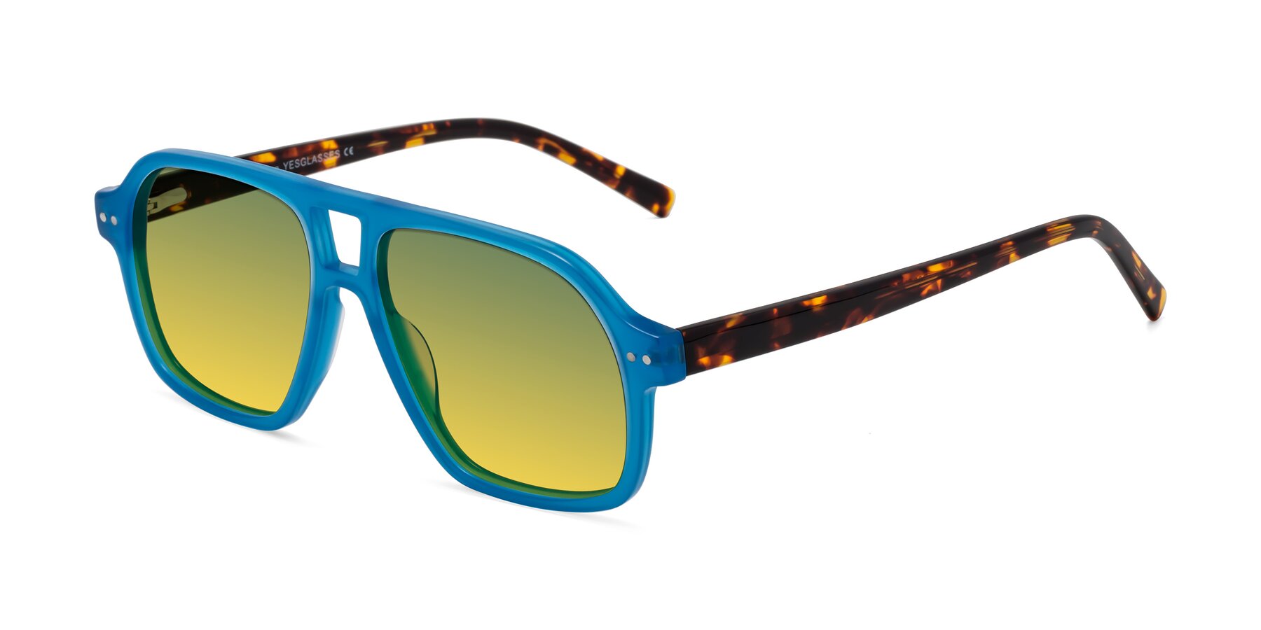 Angle of Kingston in Sky Blue-Tortoise with Green / Yellow Gradient Lenses