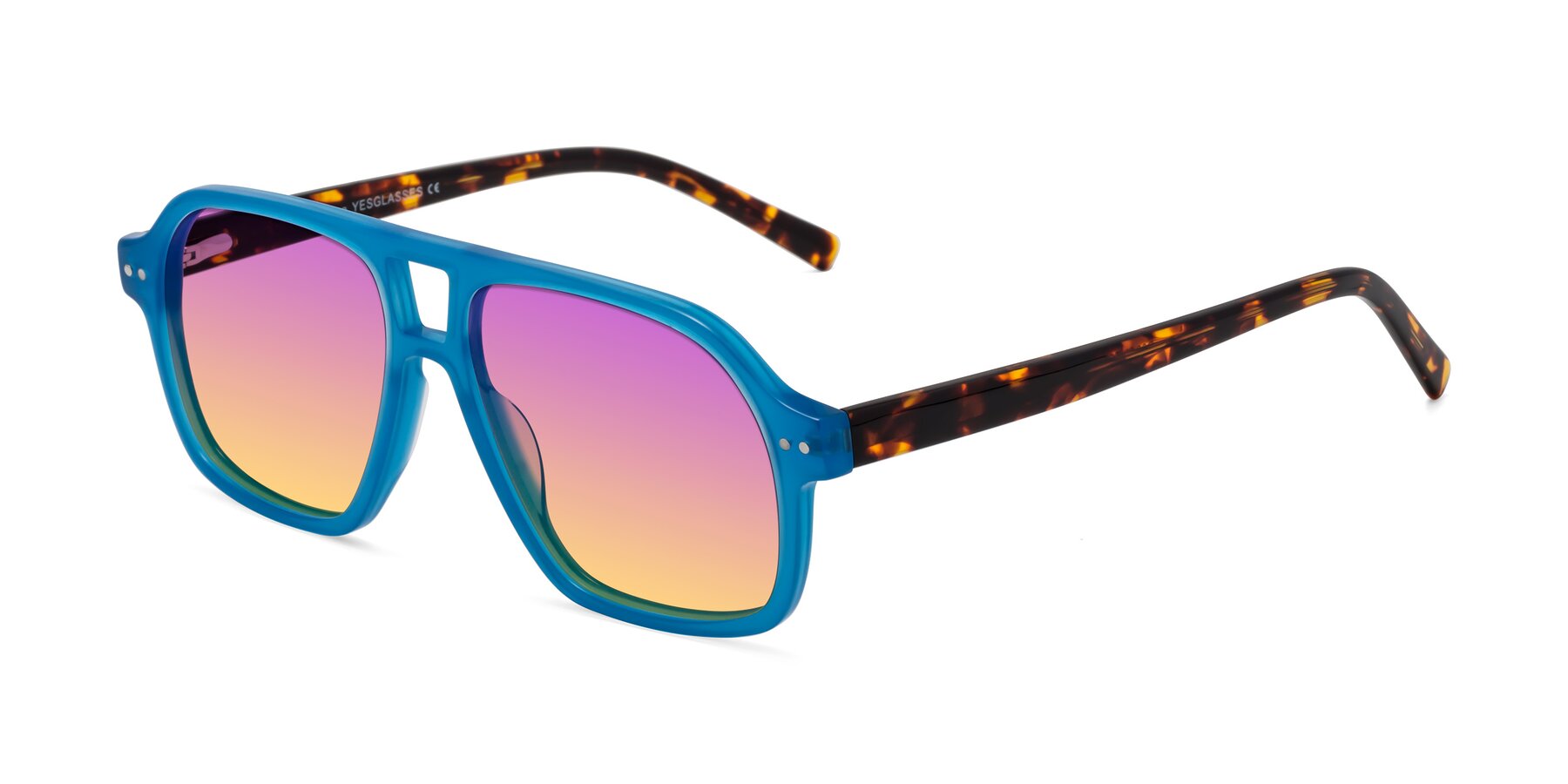 Angle of Kingston in Sky Blue-Tortoise with Purple / Yellow Gradient Lenses