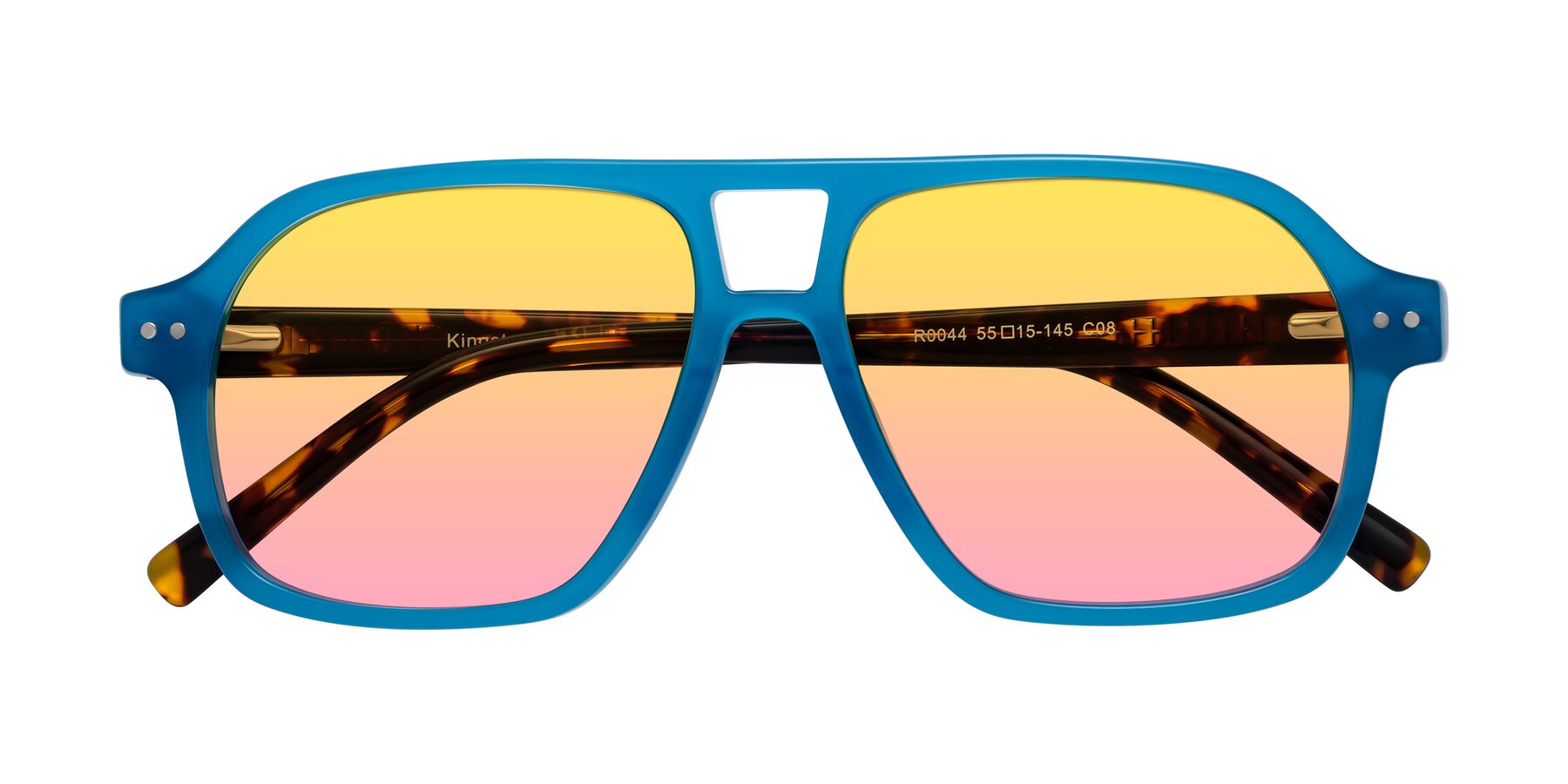 Folded Front of Kingston in Sky Blue-Tortoise with Yellow / Pink Gradient Lenses