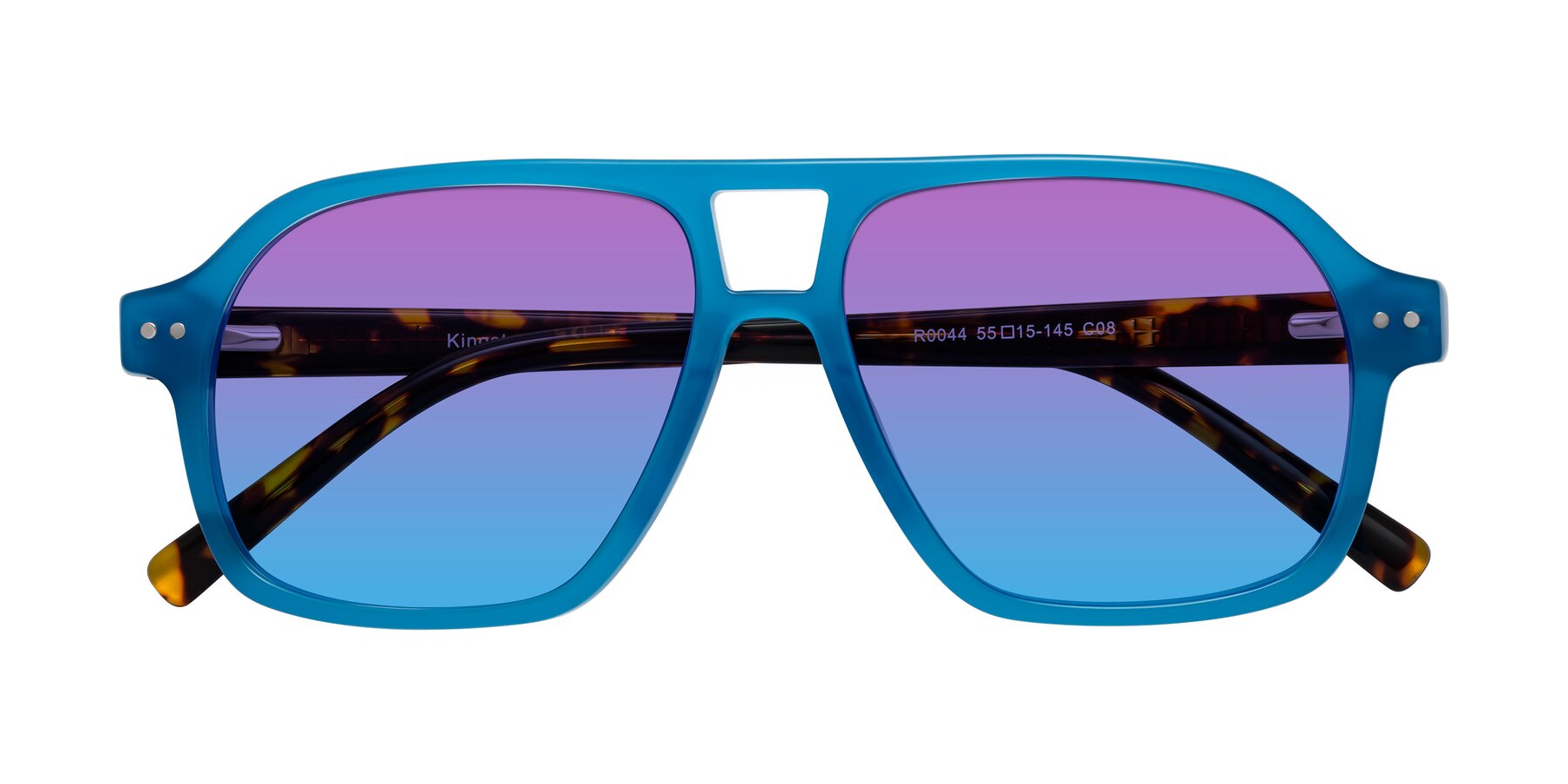 Folded Front of Kingston in Sky Blue-Tortoise with Purple / Blue Gradient Lenses