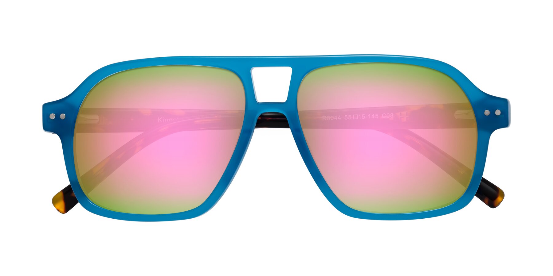 Folded Front of Kingston in Sky Blue-Tortoise with Pink Mirrored Lenses