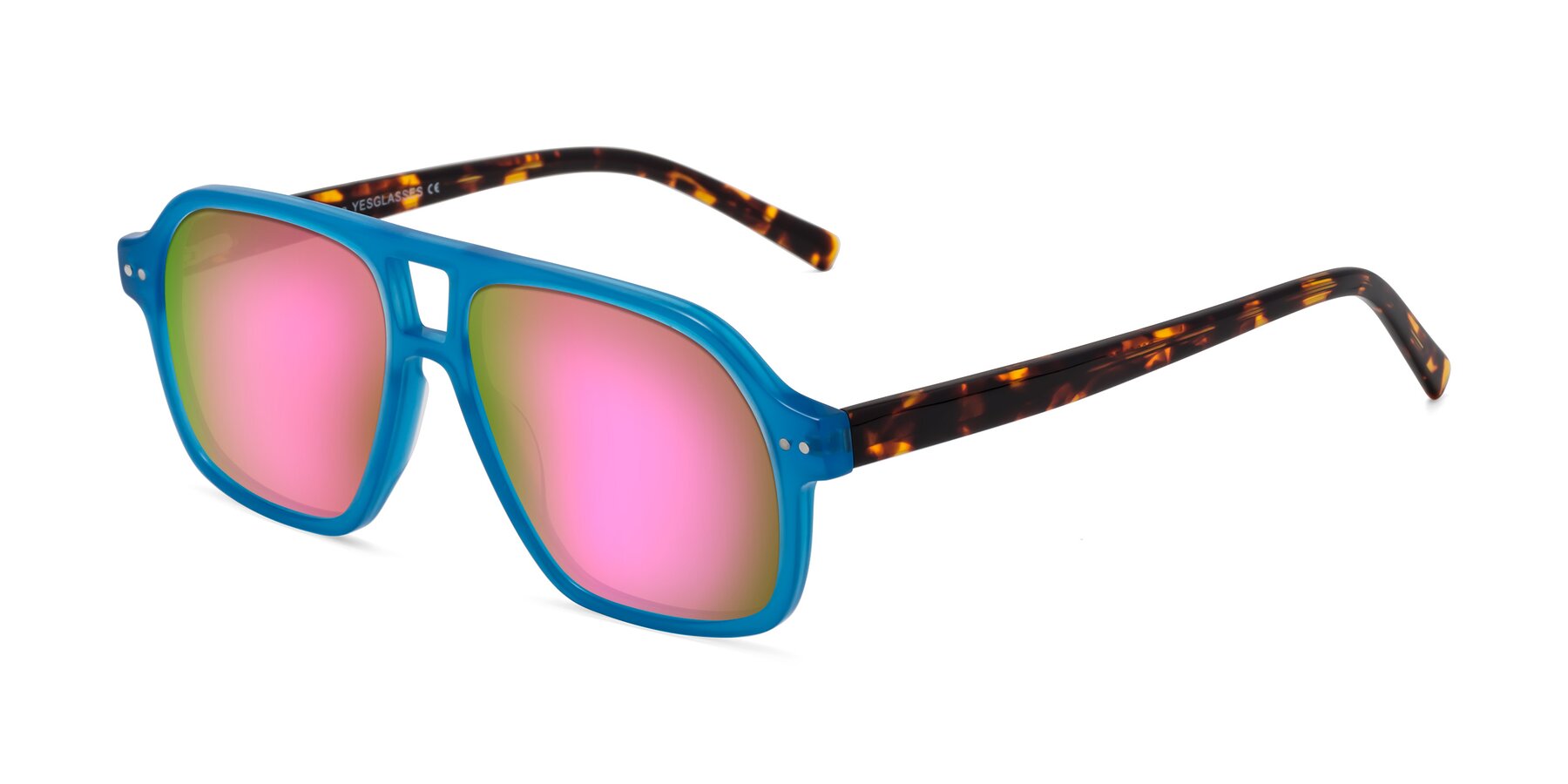 Angle of Kingston in Sky Blue-Tortoise with Pink Mirrored Lenses