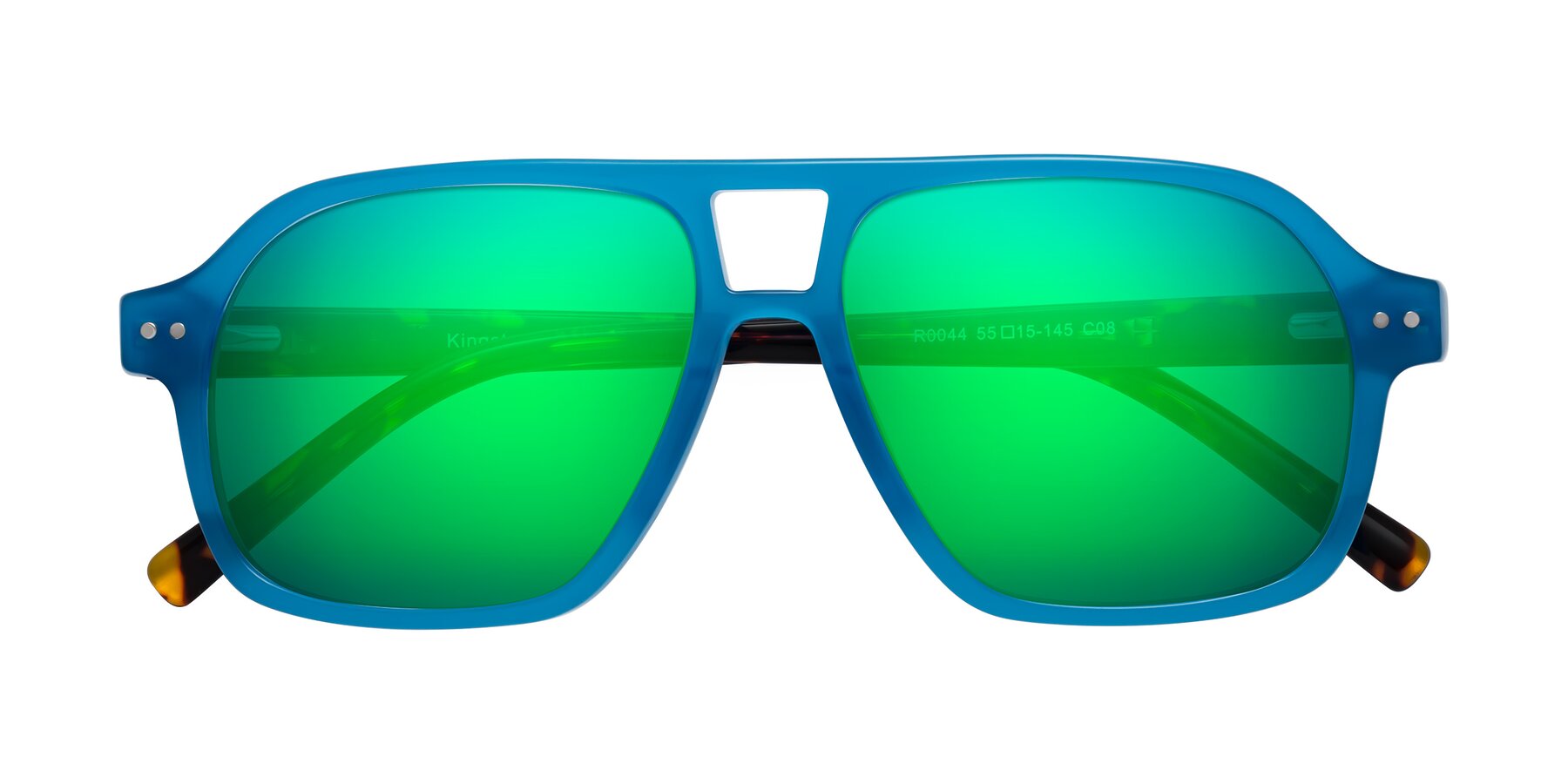 Folded Front of Kingston in Sky Blue-Tortoise with Green Mirrored Lenses