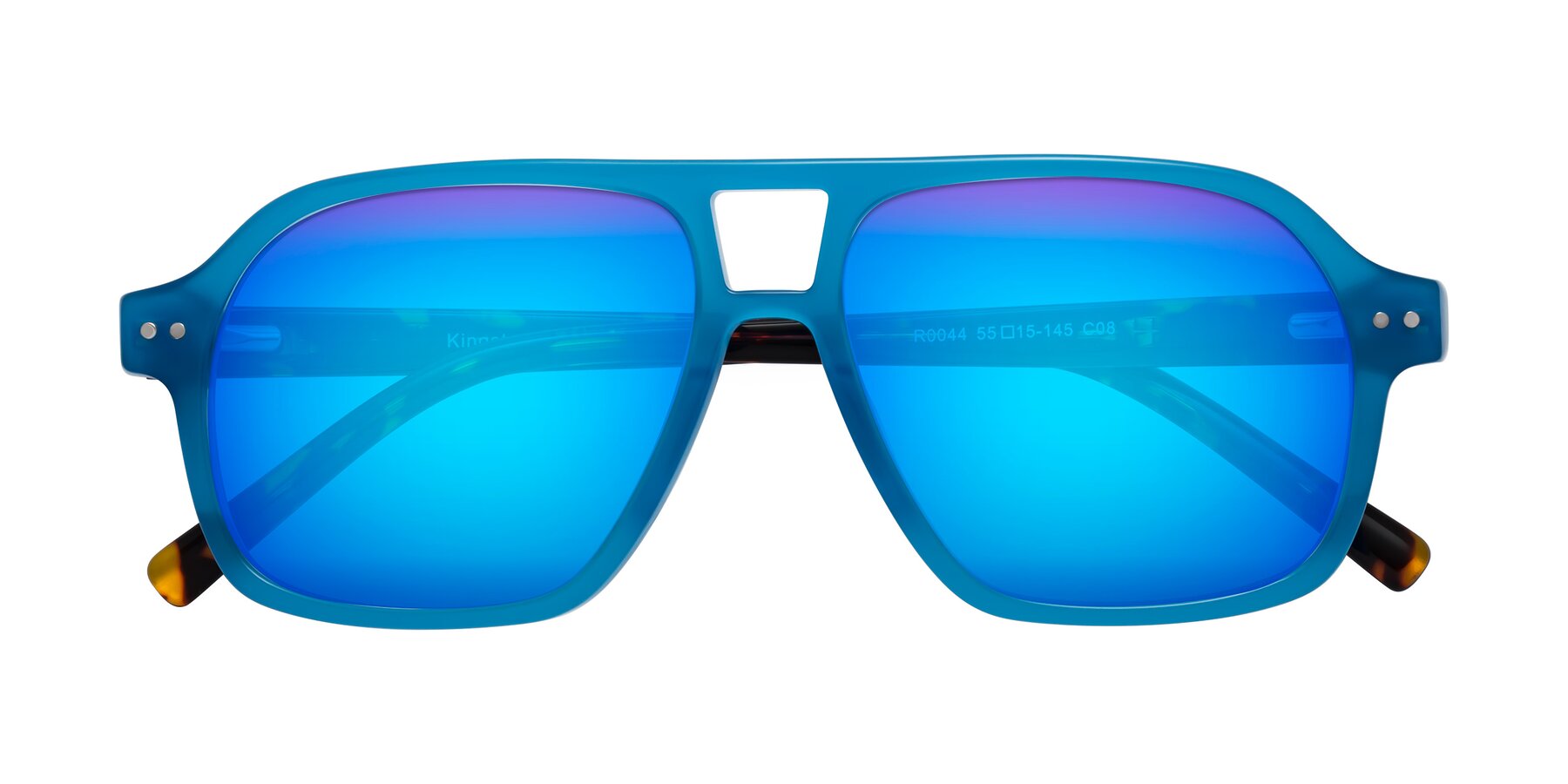 Folded Front of Kingston in Sky Blue-Tortoise with Blue Mirrored Lenses