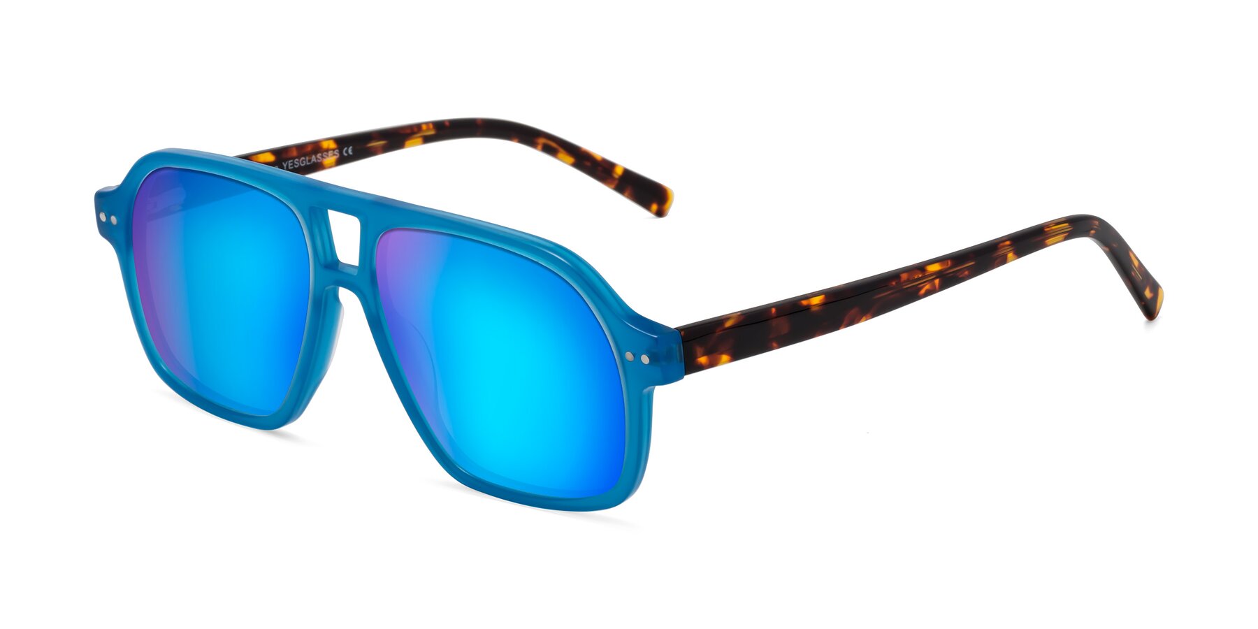 Angle of Kingston in Sky Blue-Tortoise with Blue Mirrored Lenses