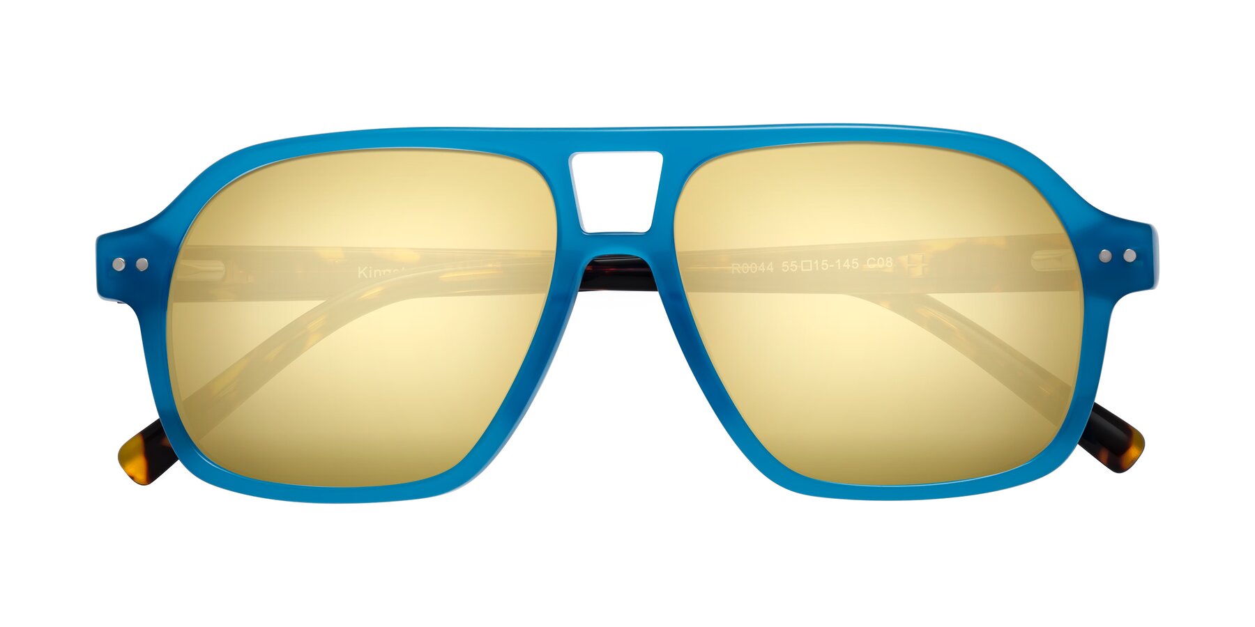 Folded Front of Kingston in Sky Blue-Tortoise with Gold Mirrored Lenses