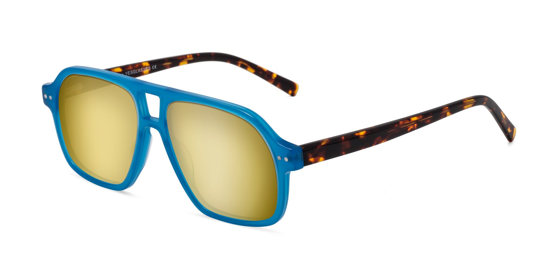 Angle of Kingston in Sky Blue-Tortoise with Gold Mirrored Lenses