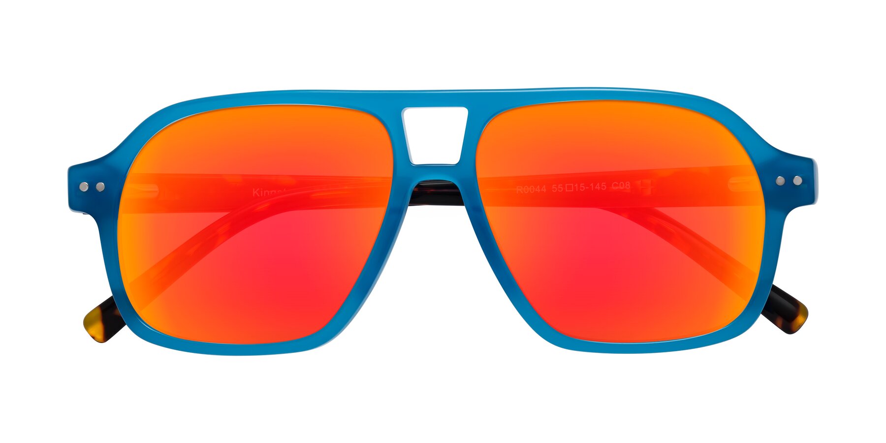 Folded Front of Kingston in Sky Blue-Tortoise with Red Gold Mirrored Lenses