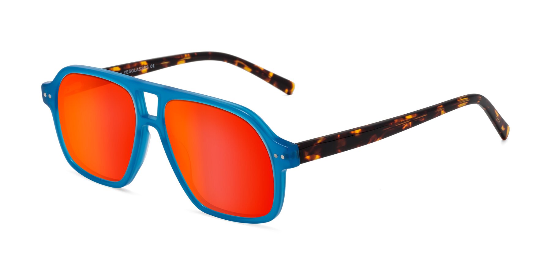 Angle of Kingston in Sky Blue-Tortoise with Red Gold Mirrored Lenses