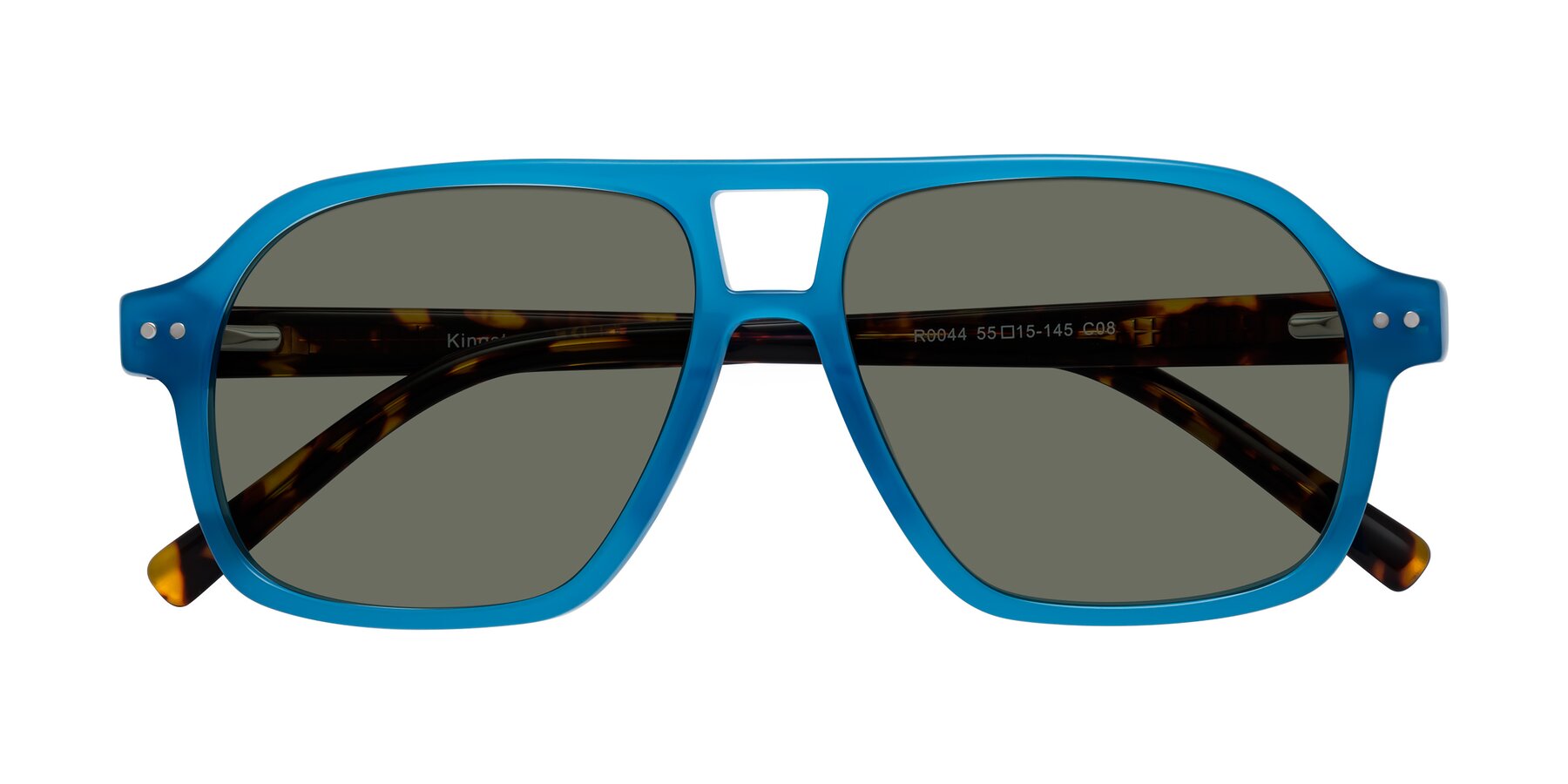 Folded Front of Kingston in Sky Blue-Tortoise with Gray Polarized Lenses