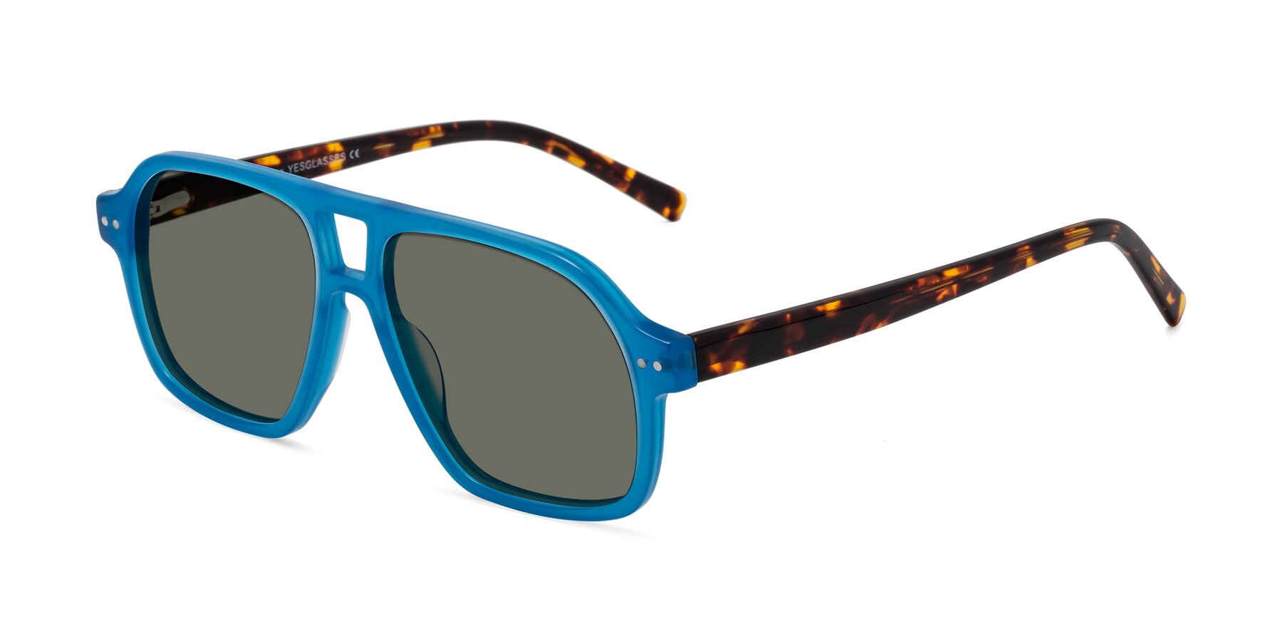 Angle of Kingston in Sky Blue-Tortoise with Gray Polarized Lenses