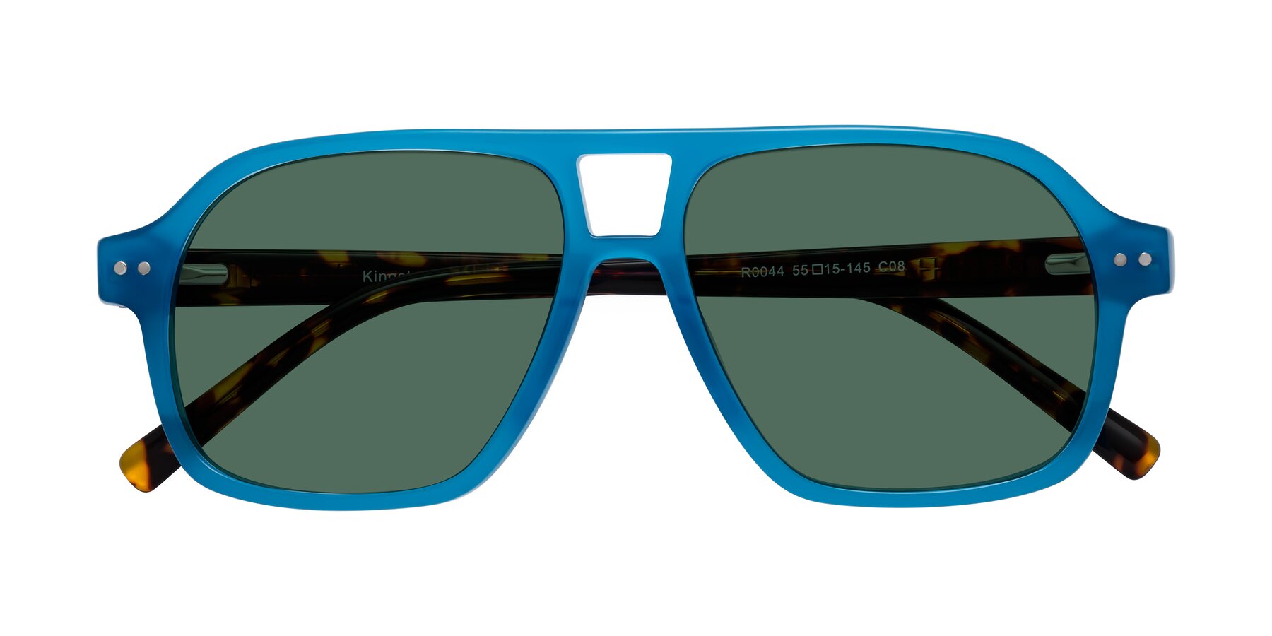 Folded Front of Kingston in Sky Blue-Tortoise with Green Polarized Lenses