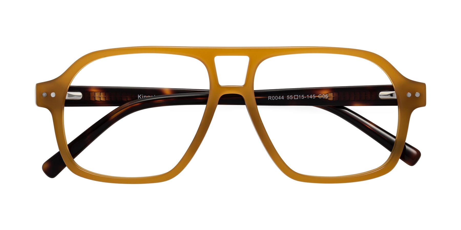 Folded Front of Kingston in Caramel-Tortoise with Clear Reading Eyeglass Lenses