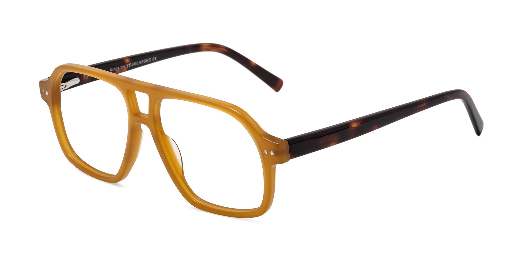 Angle of Kingston in Caramel-Tortoise with Clear Blue Light Blocking Lenses