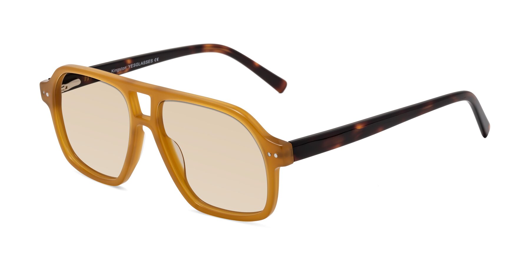 Angle of Kingston in Caramel-Tortoise with Light Brown Tinted Lenses