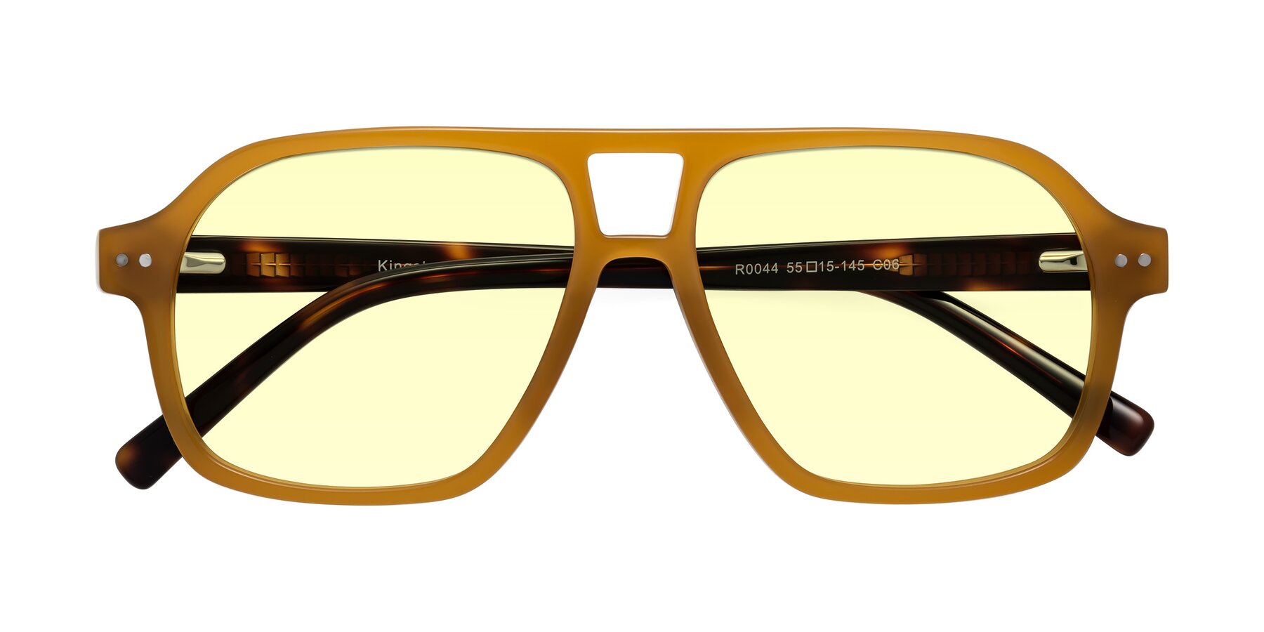 Folded Front of Kingston in Caramel-Tortoise with Light Yellow Tinted Lenses