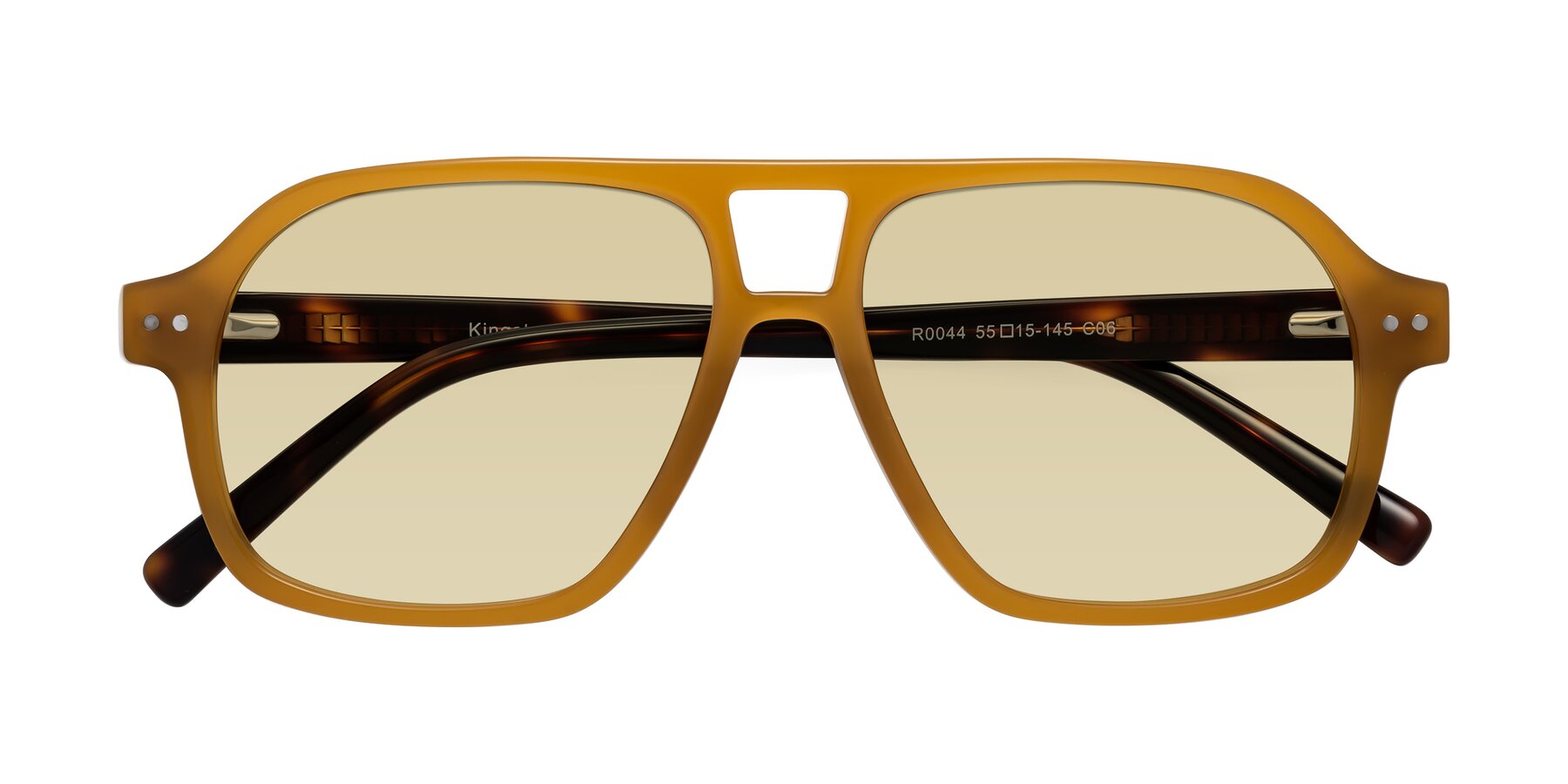 Folded Front of Kingston in Caramel-Tortoise with Light Champagne Tinted Lenses