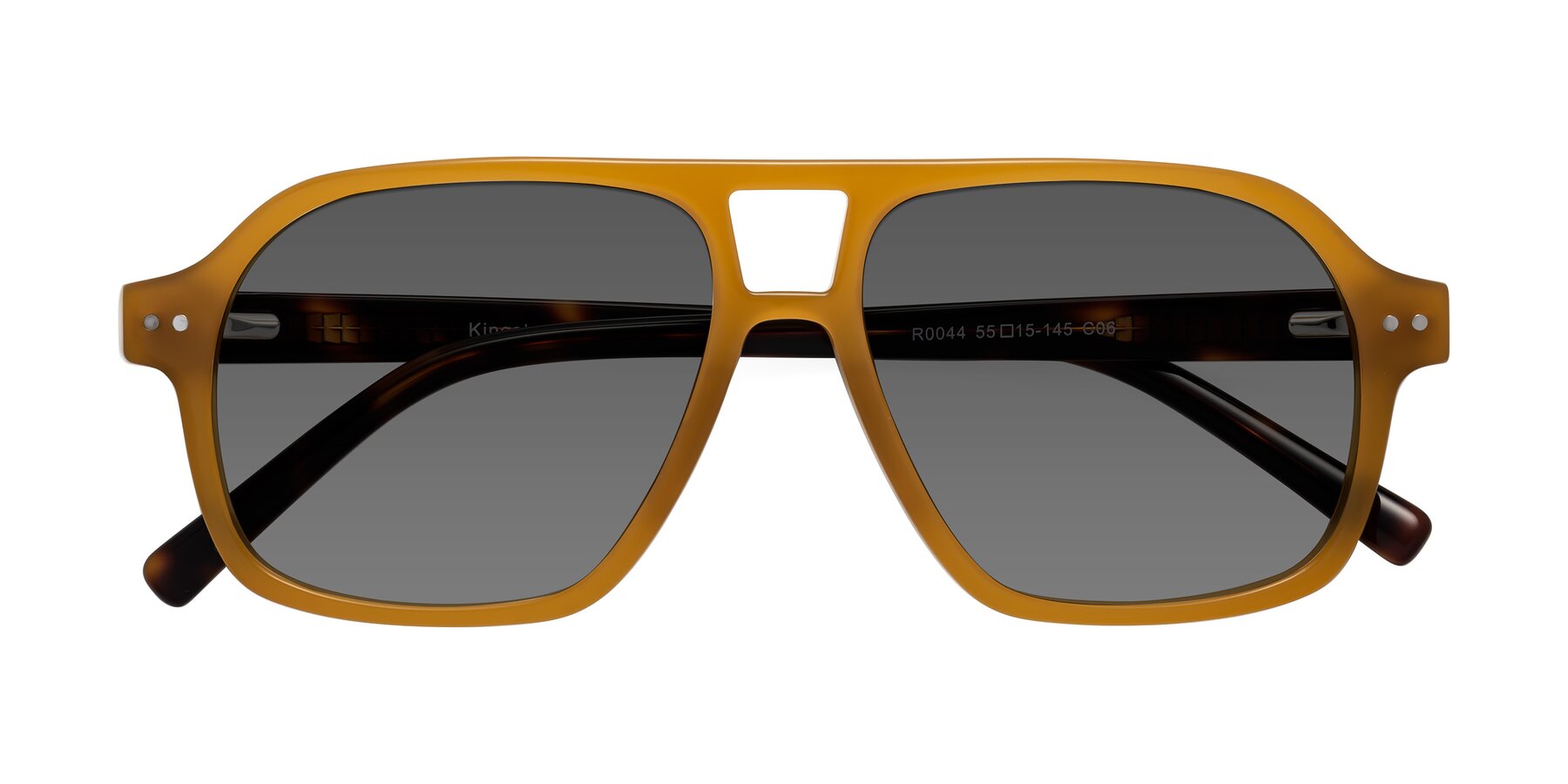 Folded Front of Kingston in Caramel-Tortoise with Medium Gray Tinted Lenses