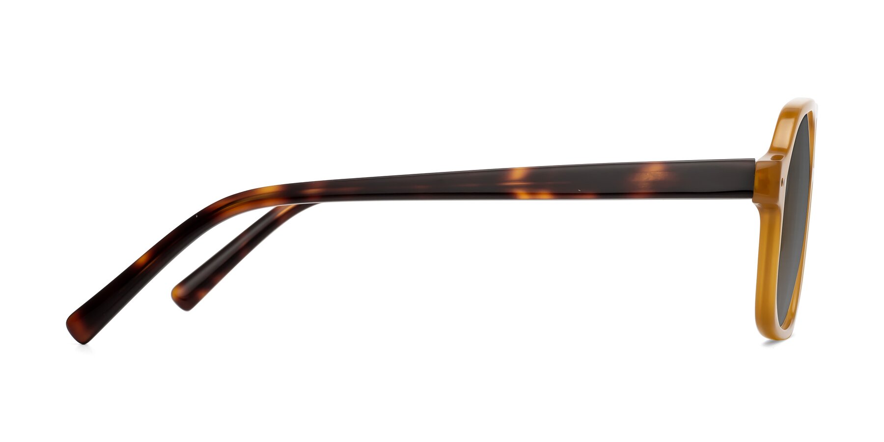 Side of Kingston in Caramel-Tortoise with Medium Gray Tinted Lenses