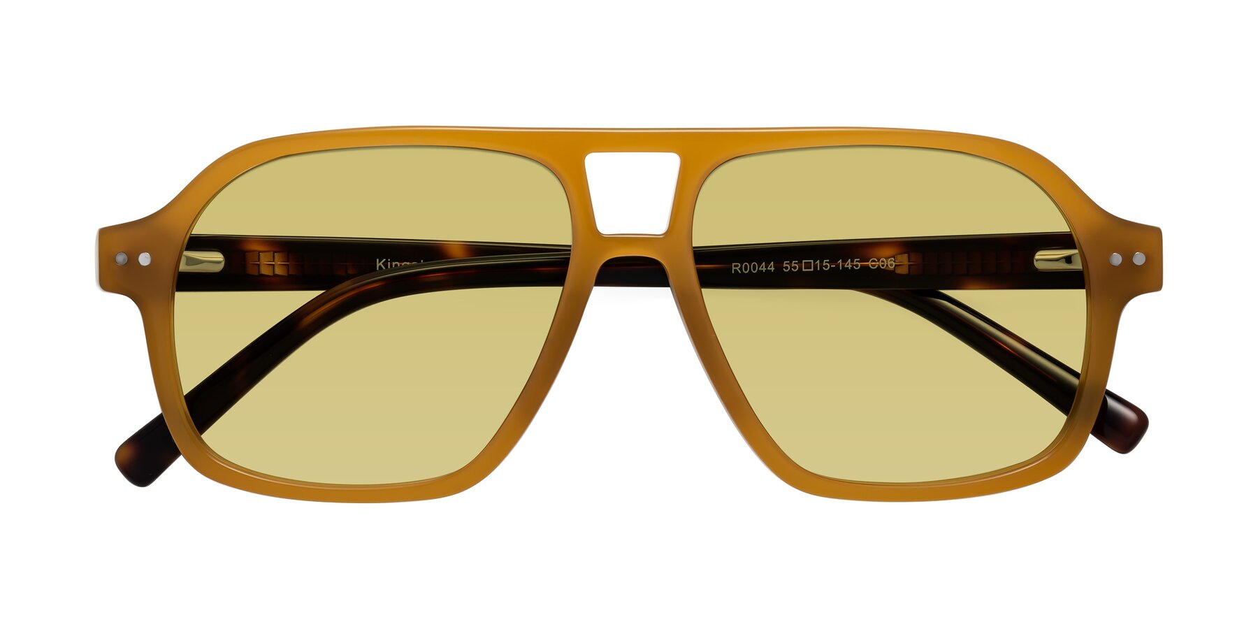 Folded Front of Kingston in Caramel-Tortoise with Medium Champagne Tinted Lenses